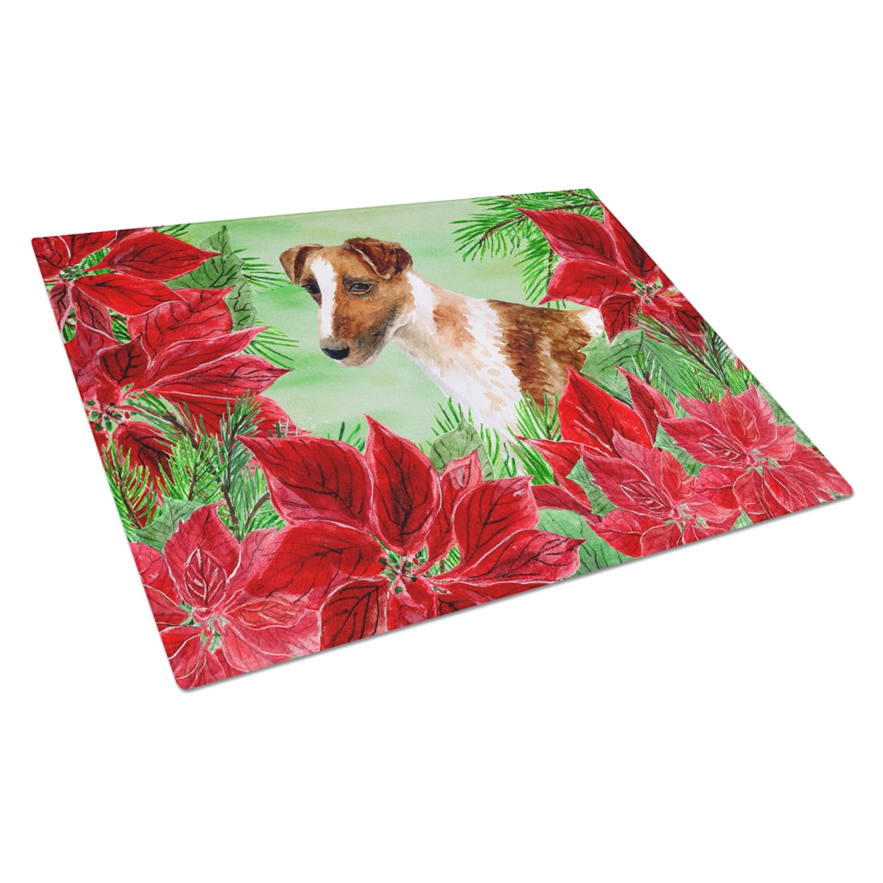 Picture of Carolines Treasures CK1296LCB Smooth Fox Terrier Poinsettas Glass Cutting Board, Large