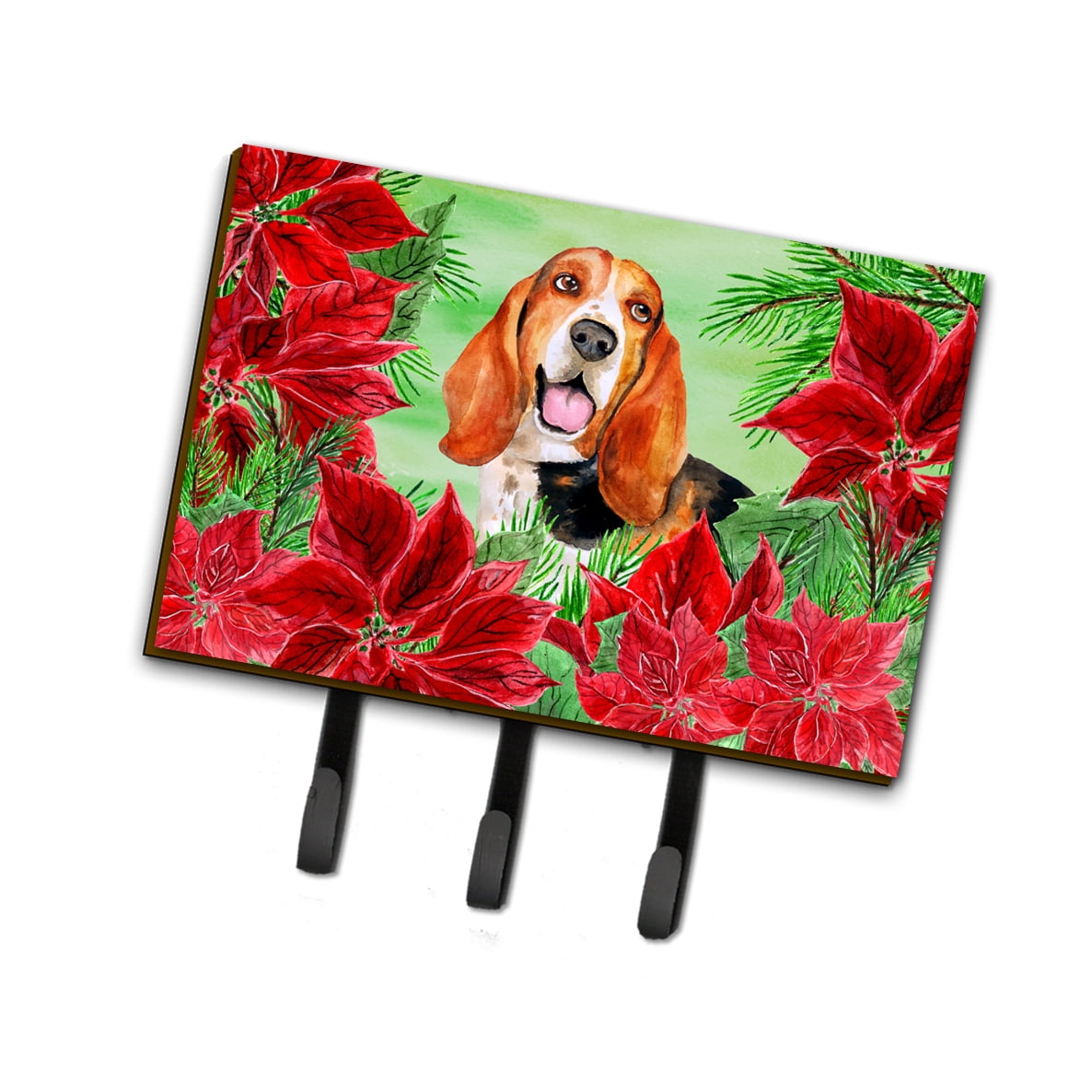 Basset Hound Poinsettas Leash or Key Holder