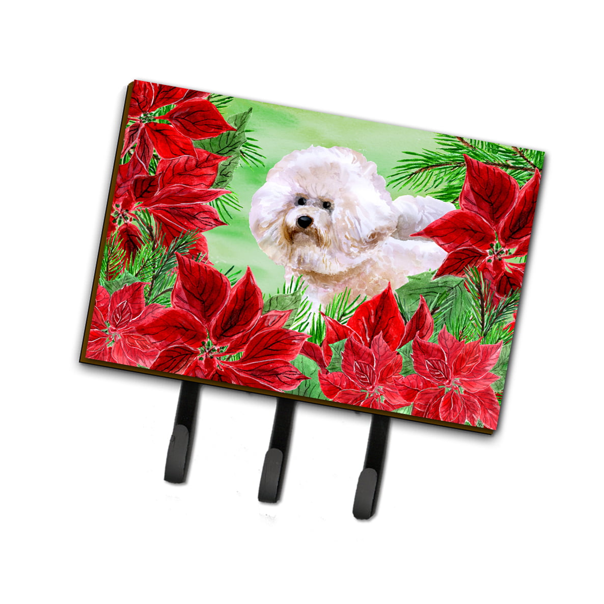 Bichon Frise No 2 Poinsettas Leash or Key Holder