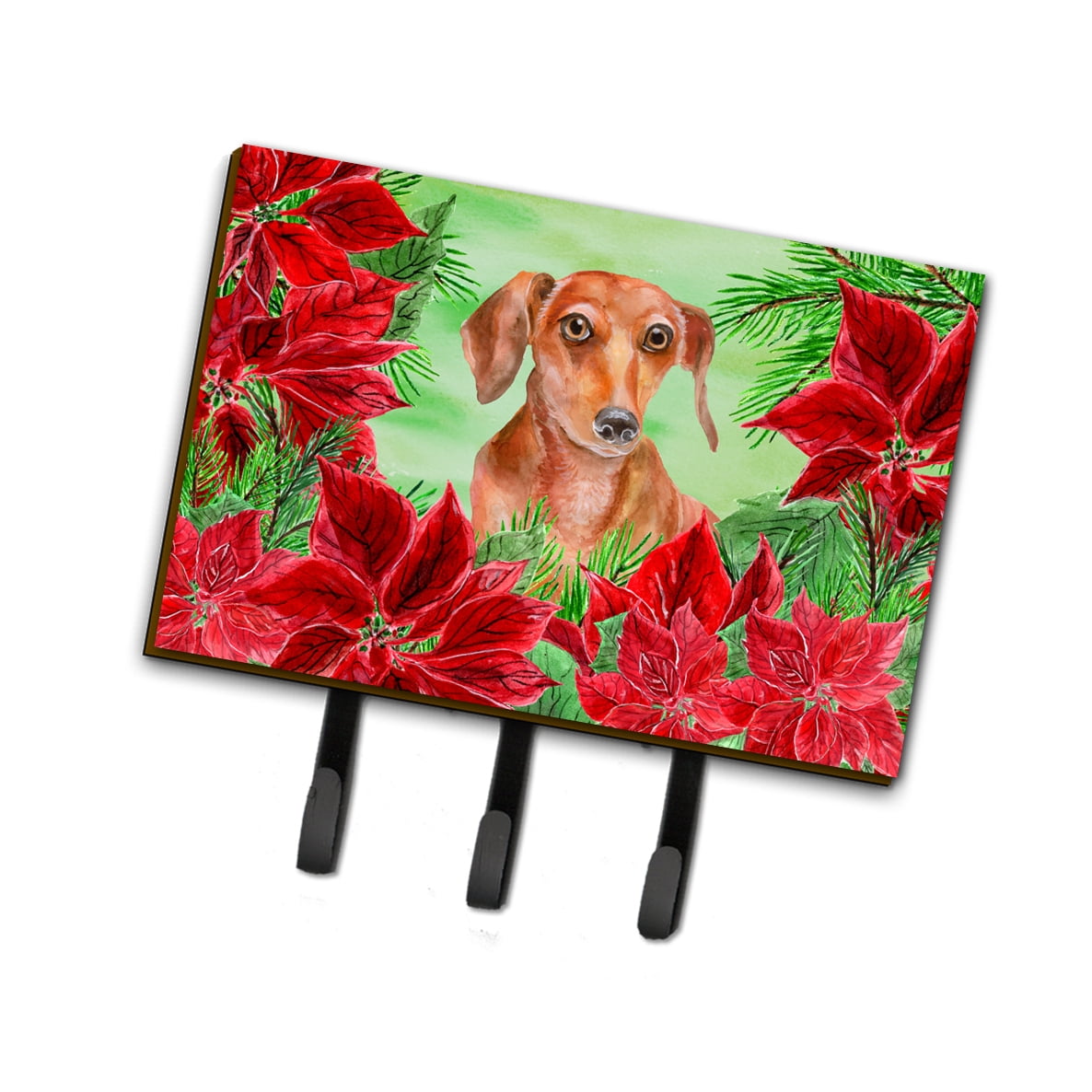 Red Dachshund Poinsettas Leash or Key Holder