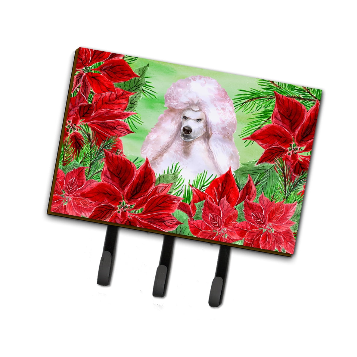 White Standard Poodle Poinsettas Leash or Key Holder