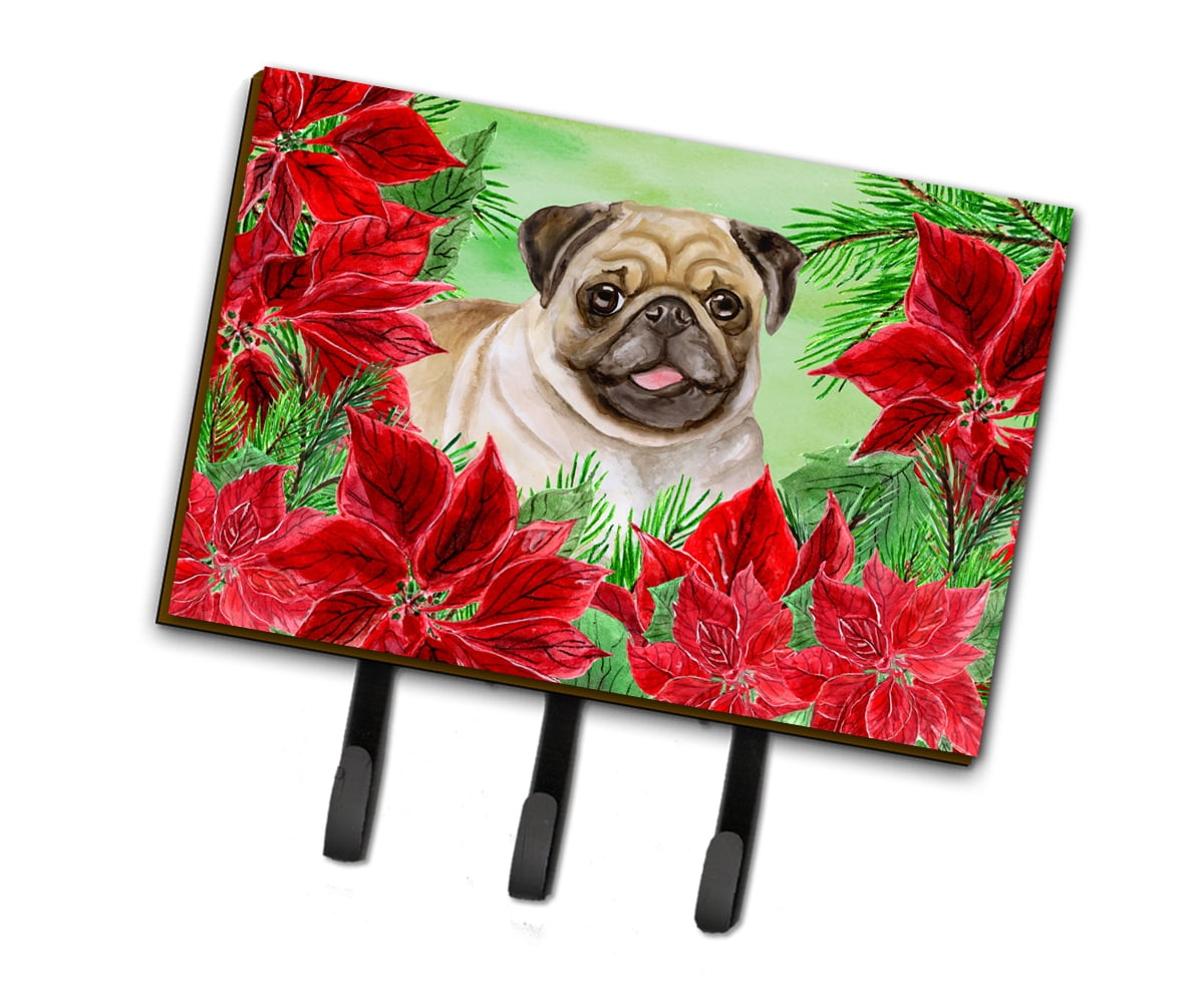 Fawn Pug Poinsettas Leash or Key Holder