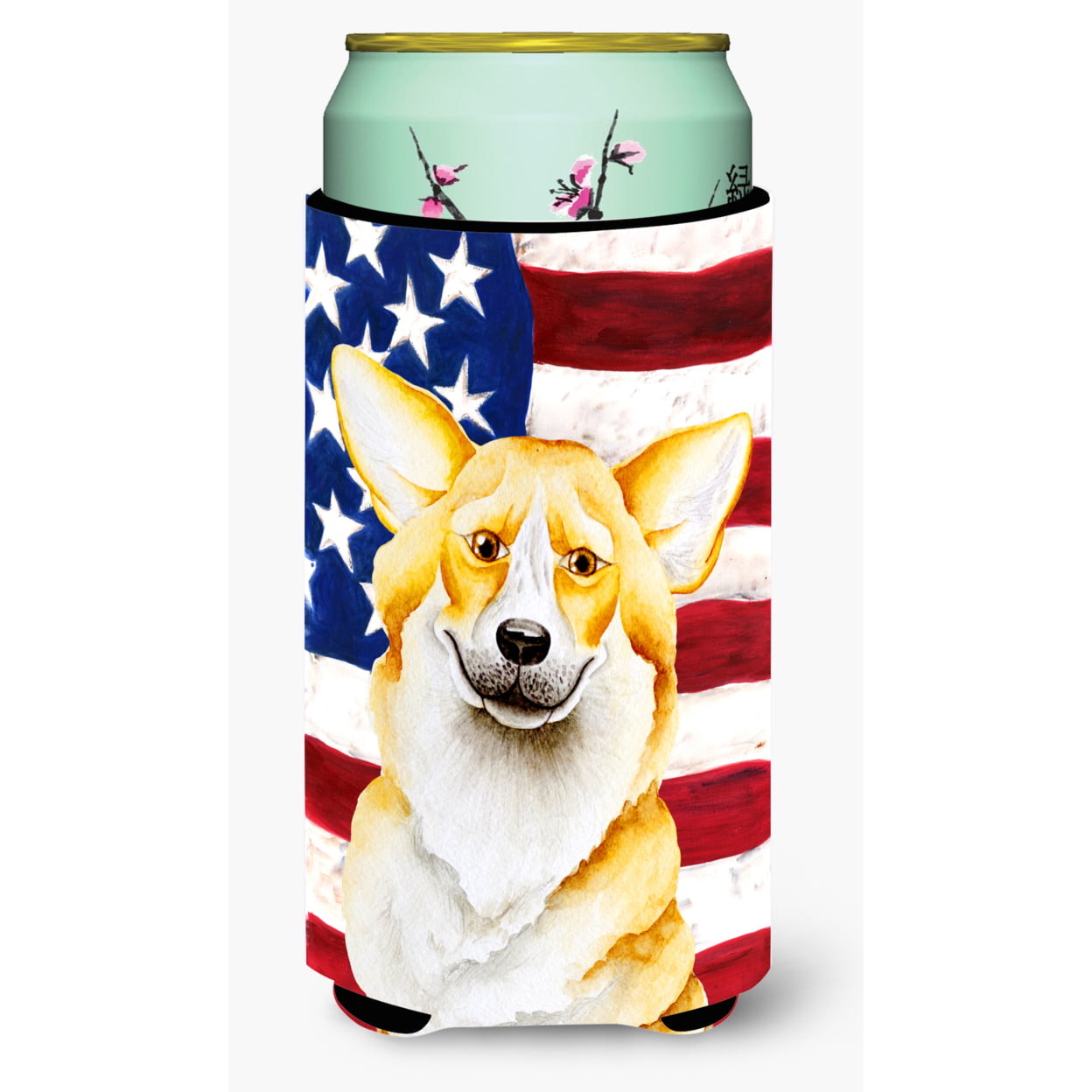 Corgi Patriotic Tall Boy Beverage Insulator Hugger