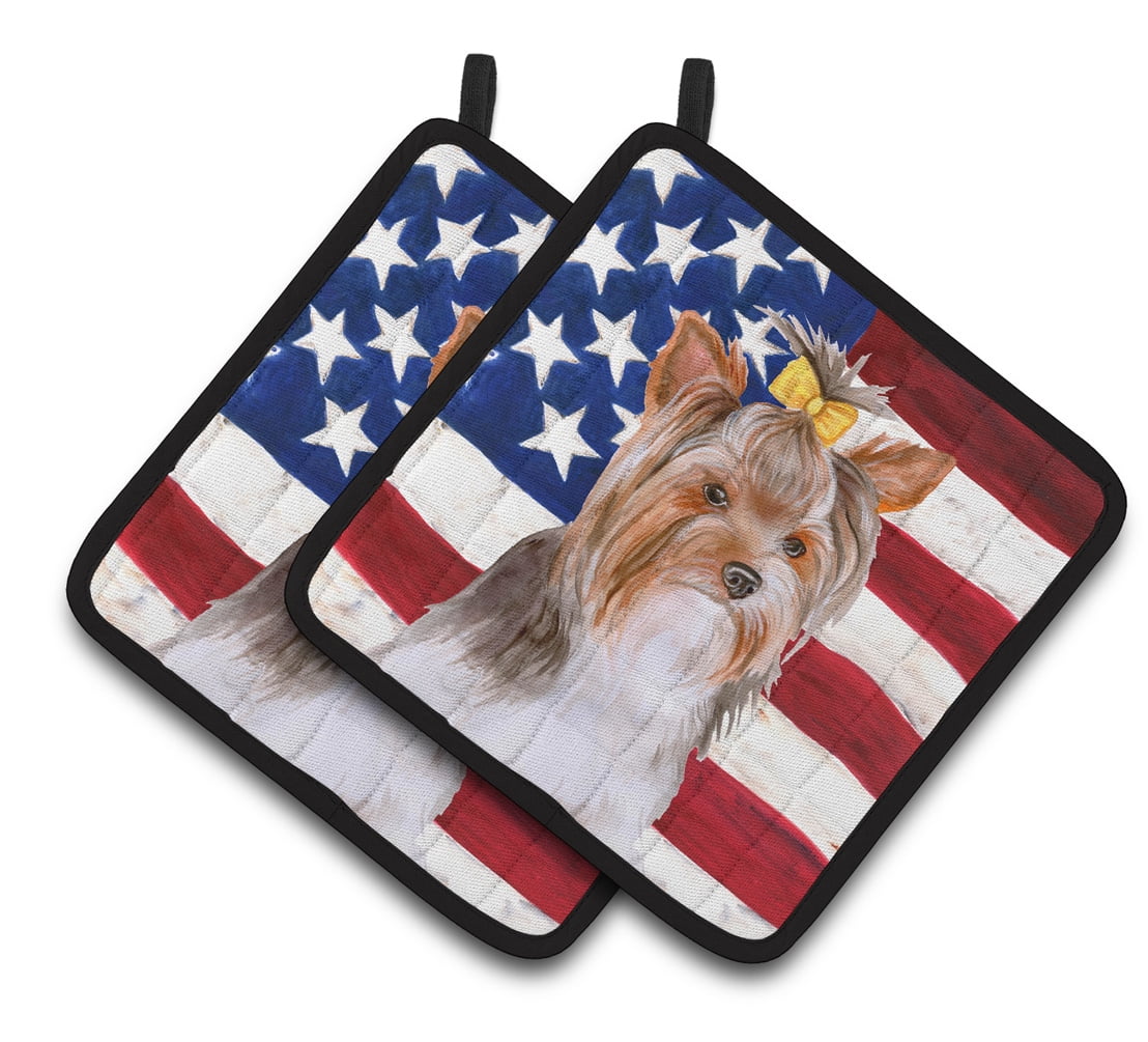 BB9723PTHD Yorkshire Terrier No 2 Patriotic Pair of Pot Holders
