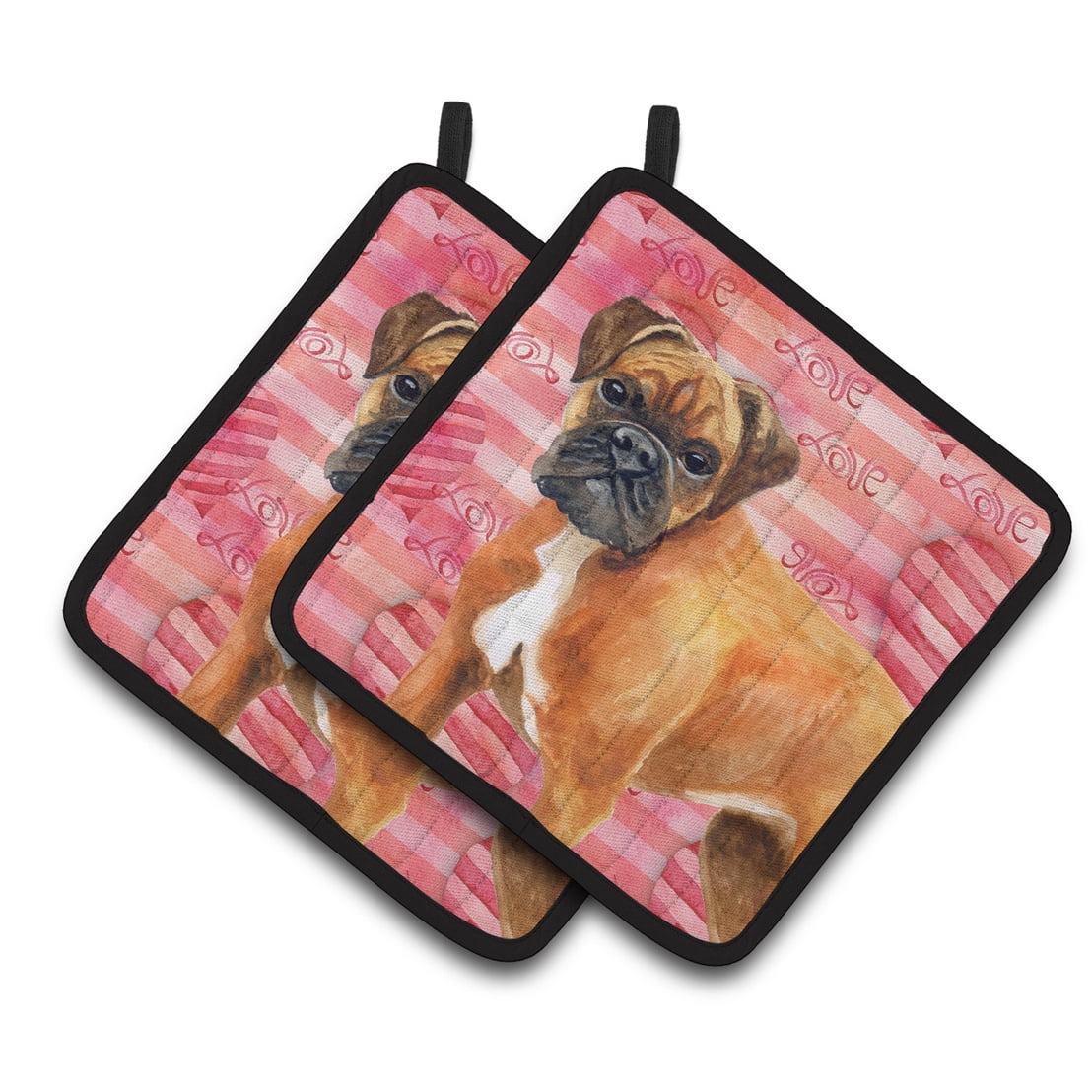 BB9727PTHD German Boxer Love Pair of Pot Holders