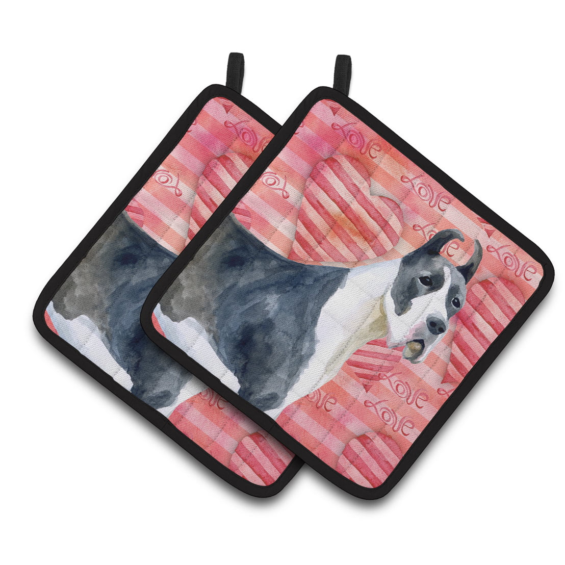 Harlequin Great Dane Love Pair of Pot Holders