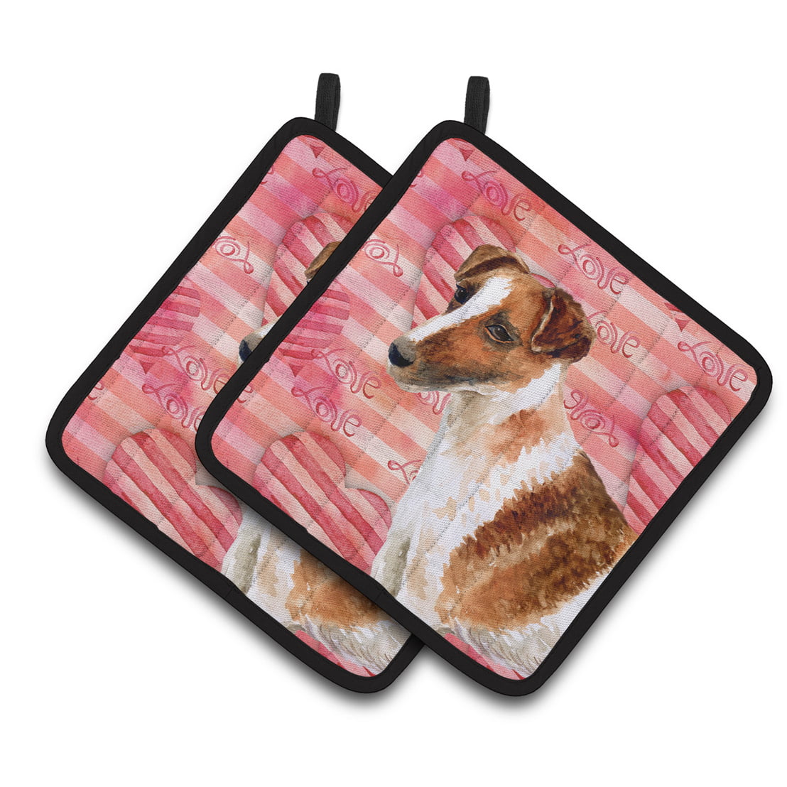 BB9734PTHD Smooth Fox Terrier Love Pair of Pot Holders