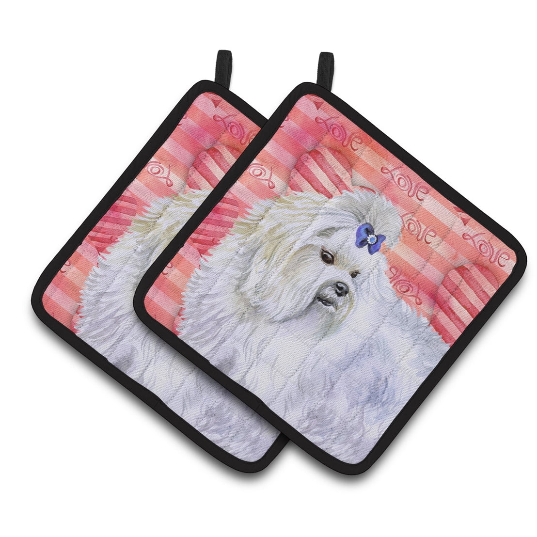 BB9738PTHD Maltese Love Pair of Pot Holders