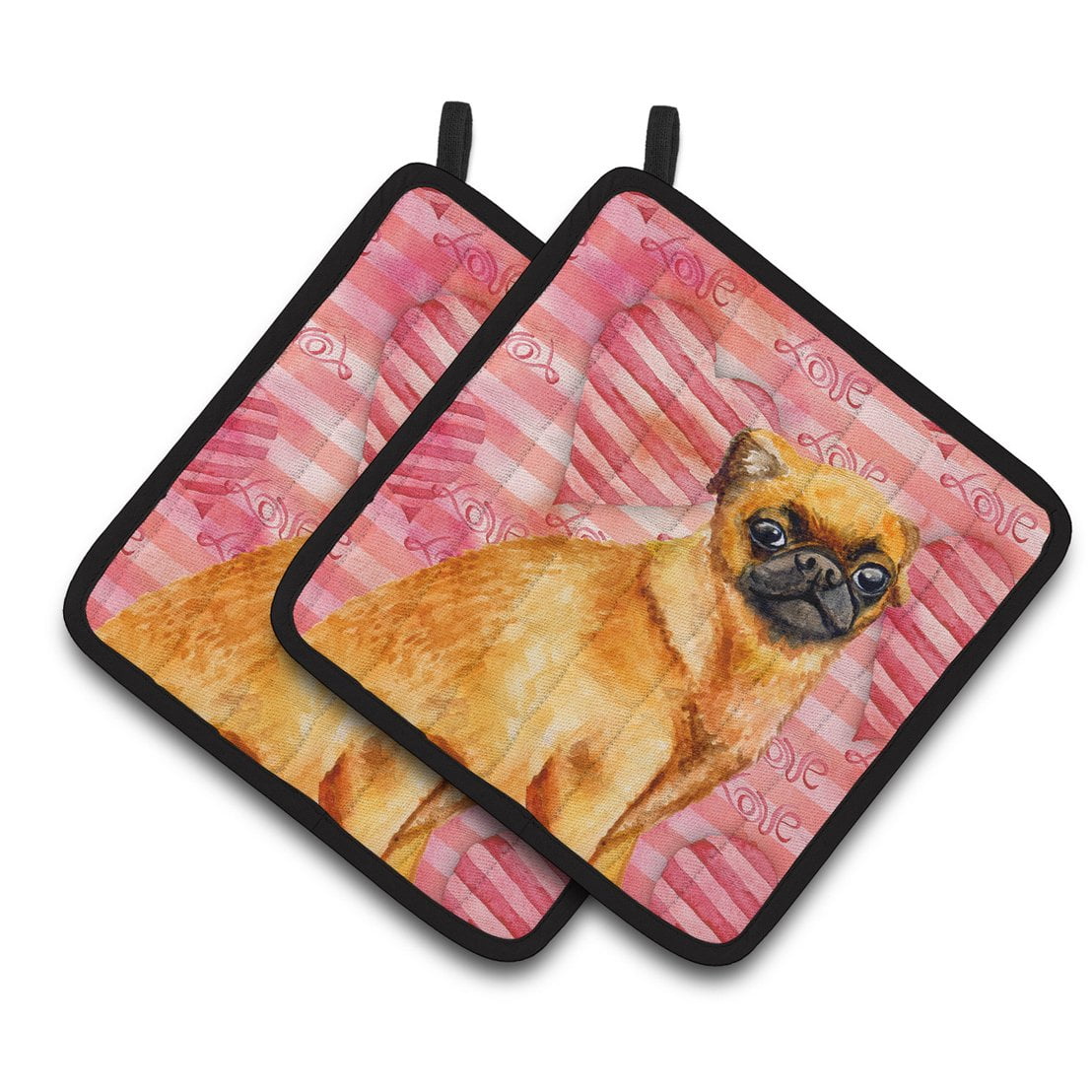 Small Brabant Griffon Love Pair of Pot Holders