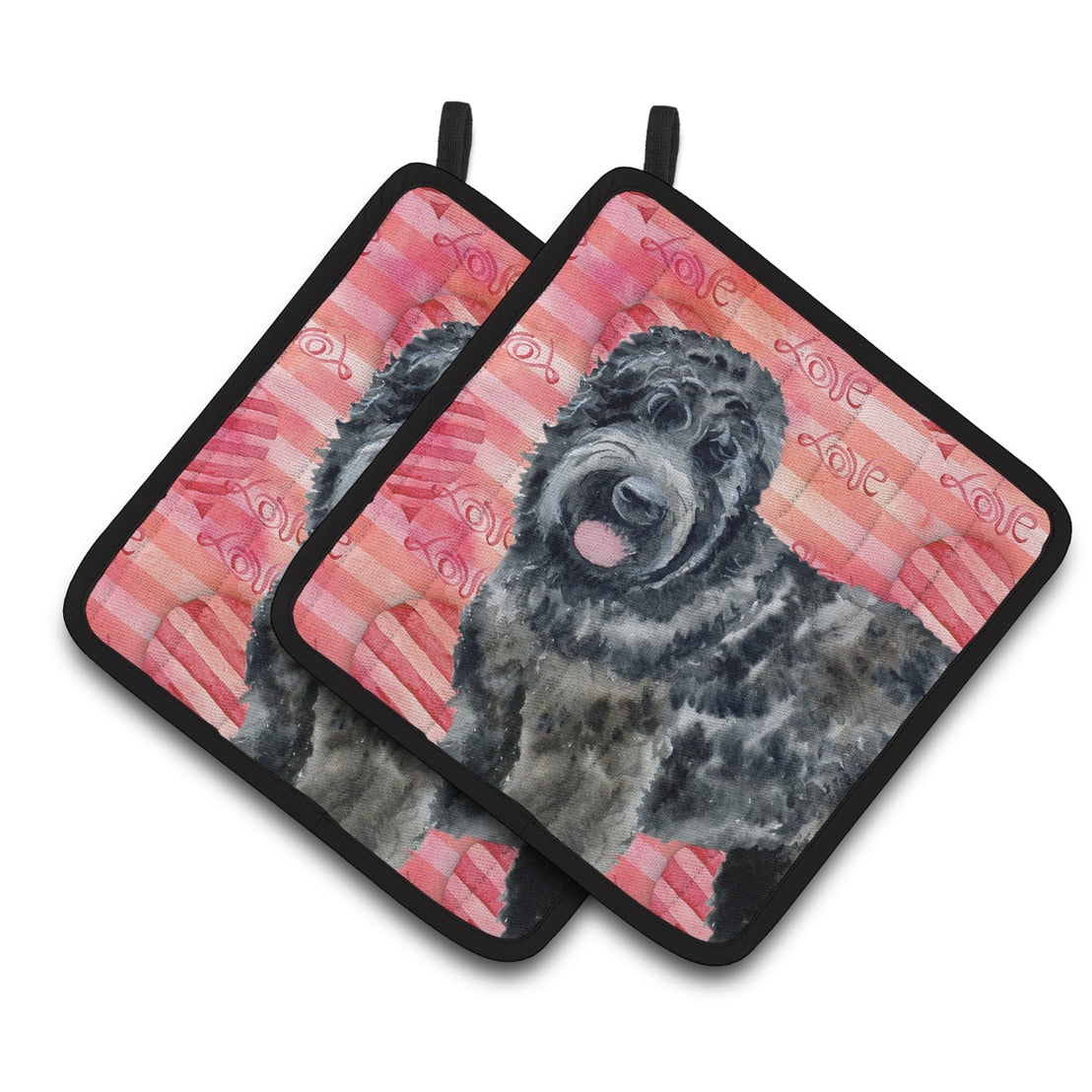 Black Russian Terrier Love Pair of Pot Holders
