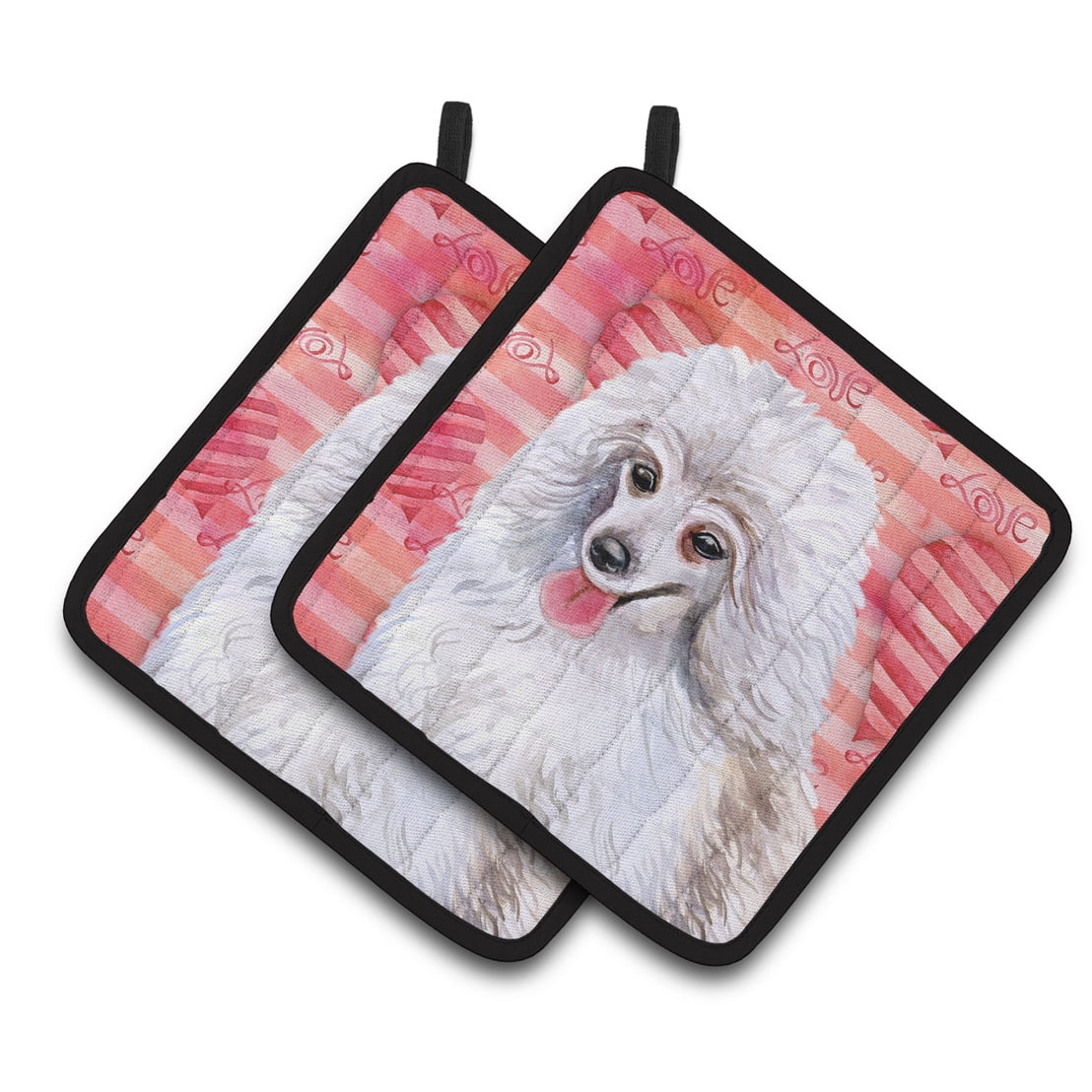 Medium White Poodle Love Pair of Pot Holders