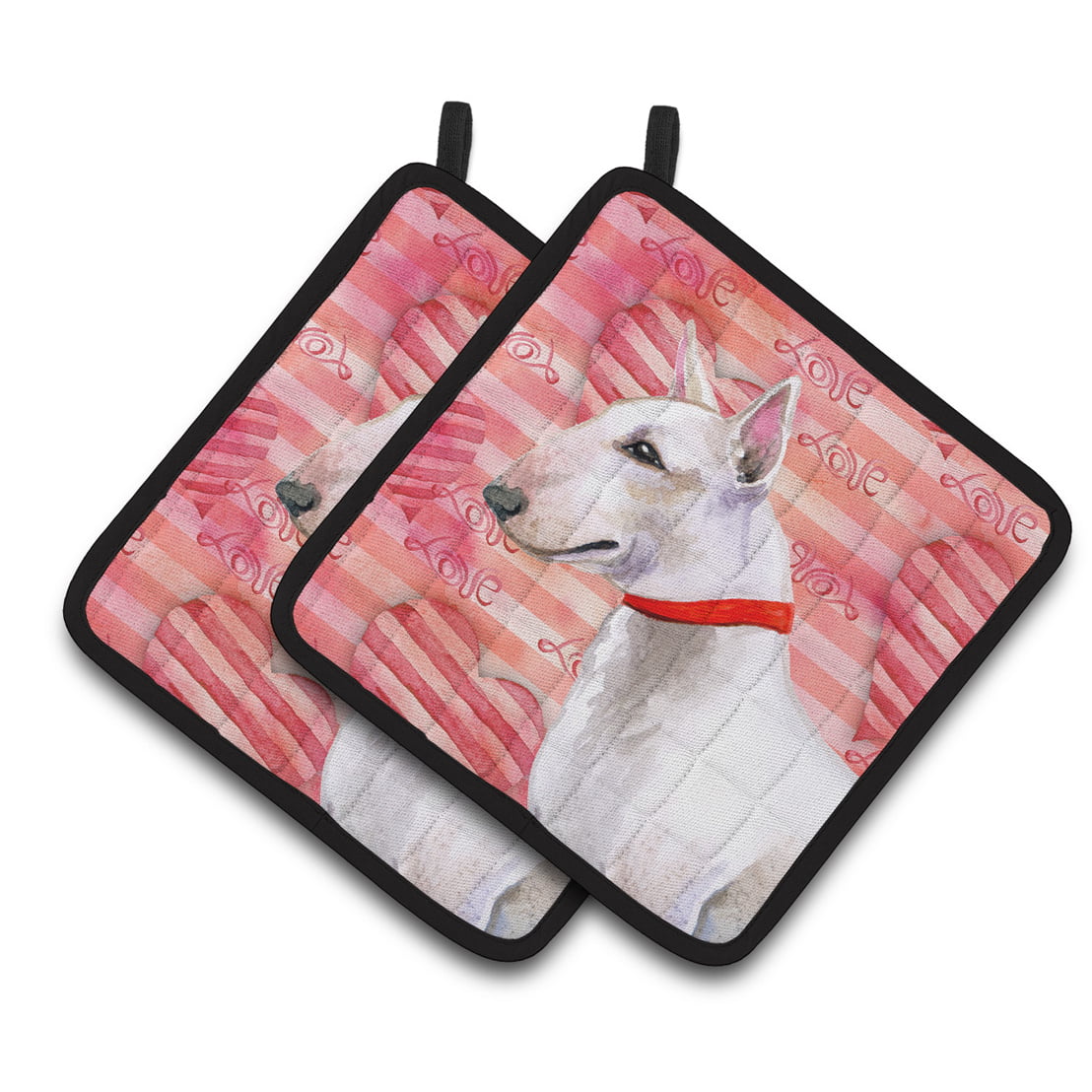 Bull Terrier Love Pair of Pot Holders