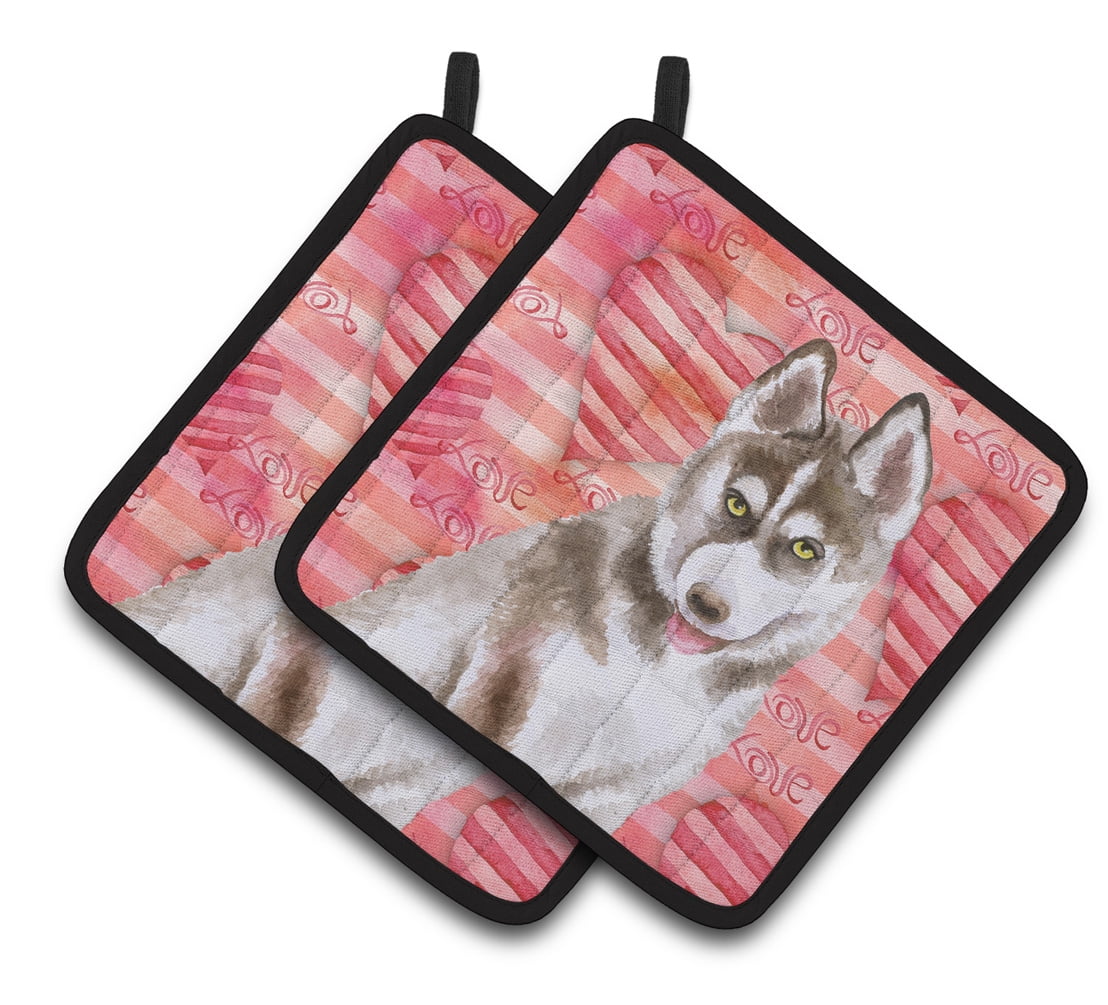 BB9783PTHD Siberian Husky Grey Love Pair of Pot Holders
