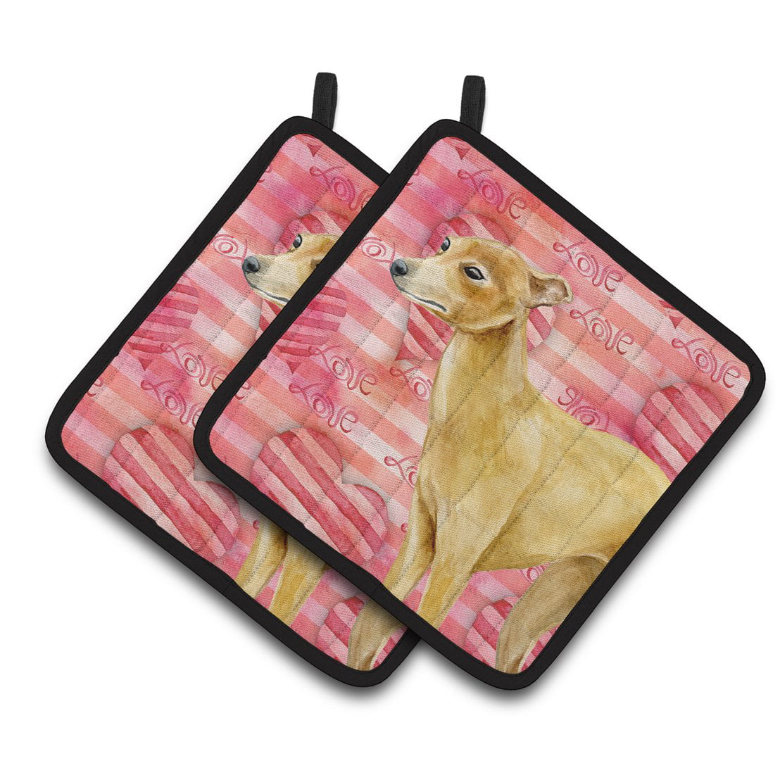 BB9785PTHD Italian Greyhound Love Pair of Pot Holders