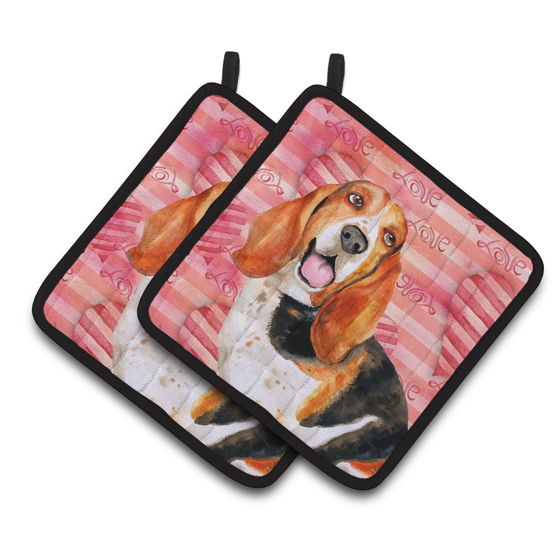 Basset Hound Love Pair of Pot Holders