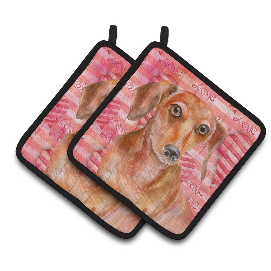 BB9794PTHD Red Dachshund Love Pair of Pot Holders