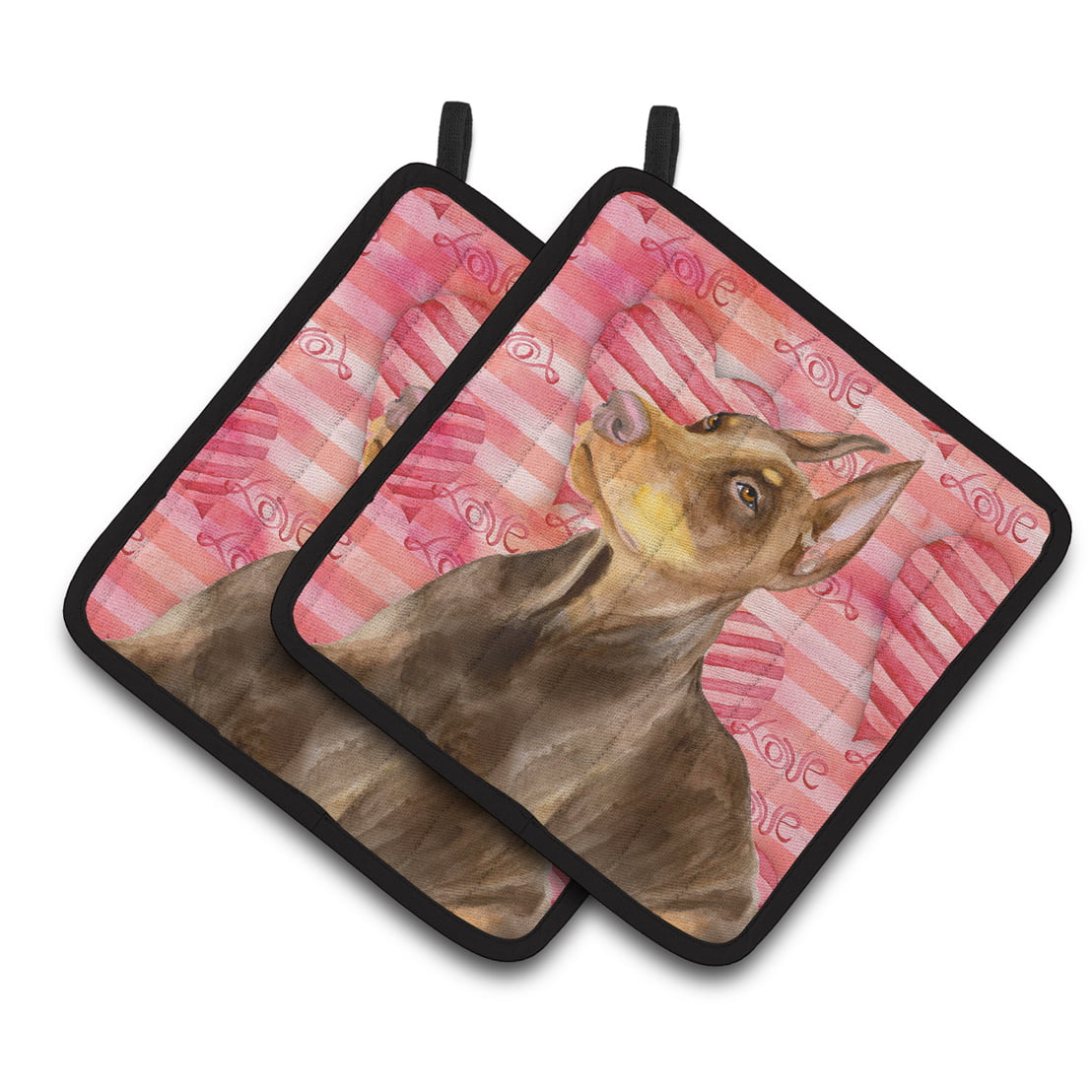 Doberman Pinscher Love Pair of Pot Holders
