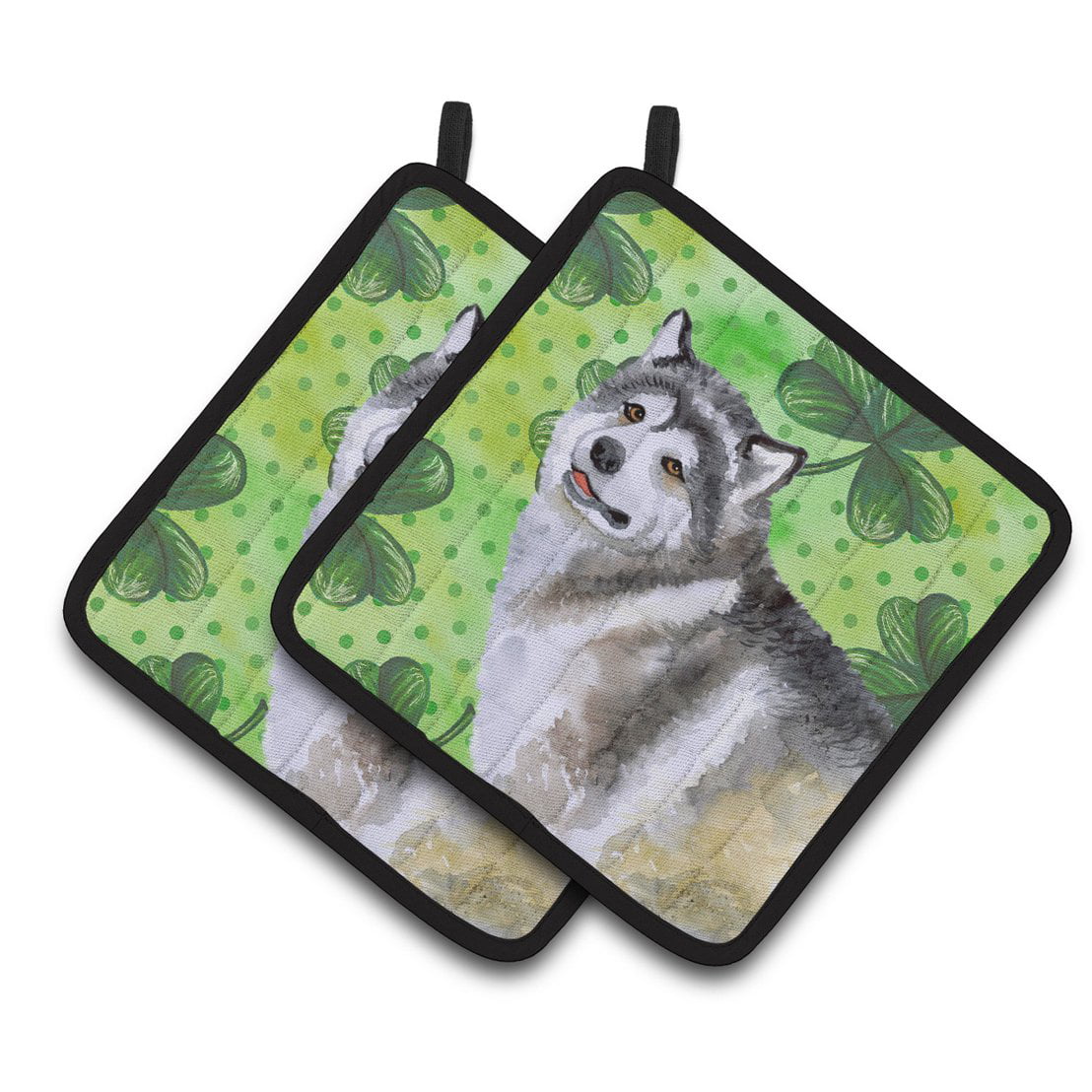 Alaskan Malamute St Patricks Pair of Pot Holders