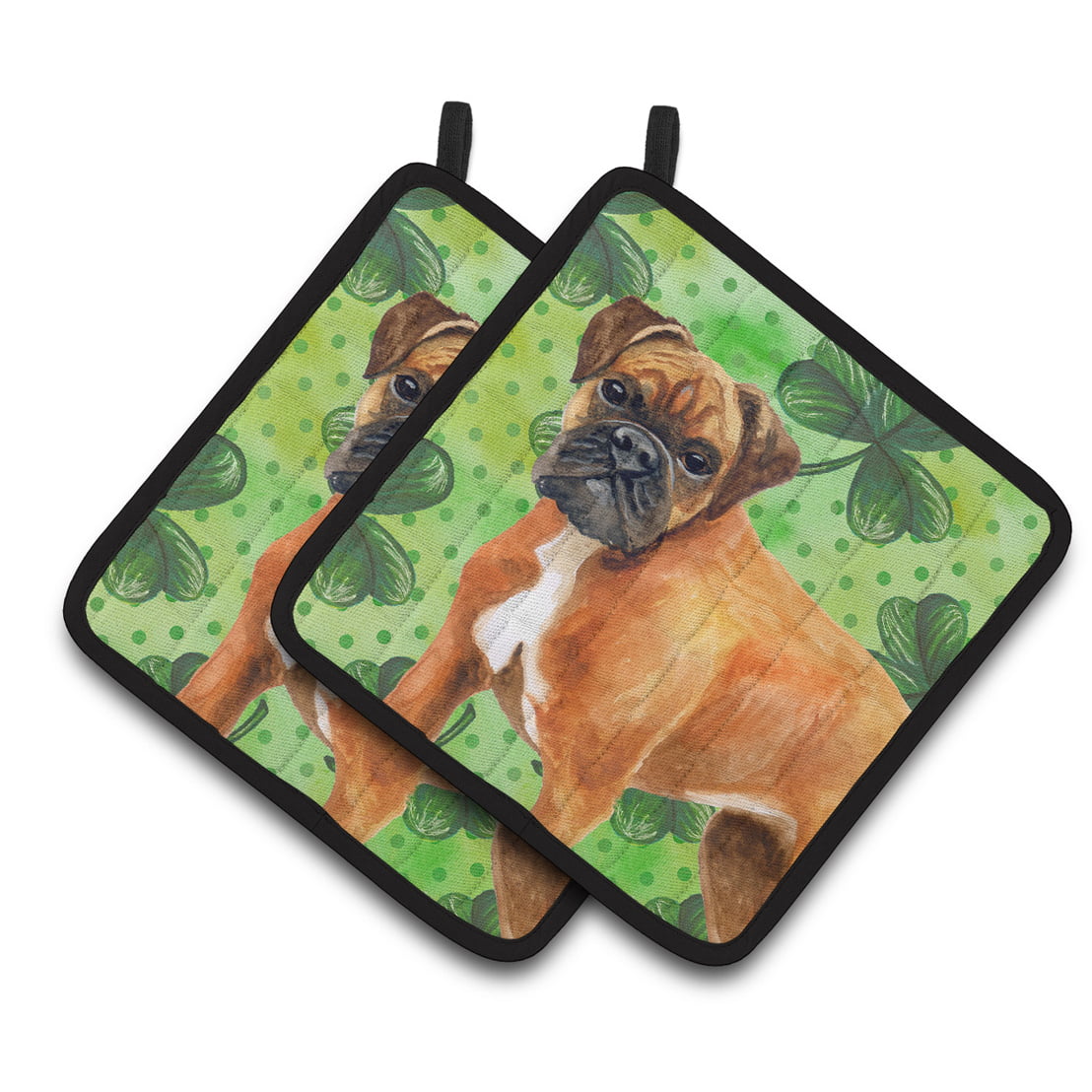 German Boxer St Patricks Pair of Pot Holders