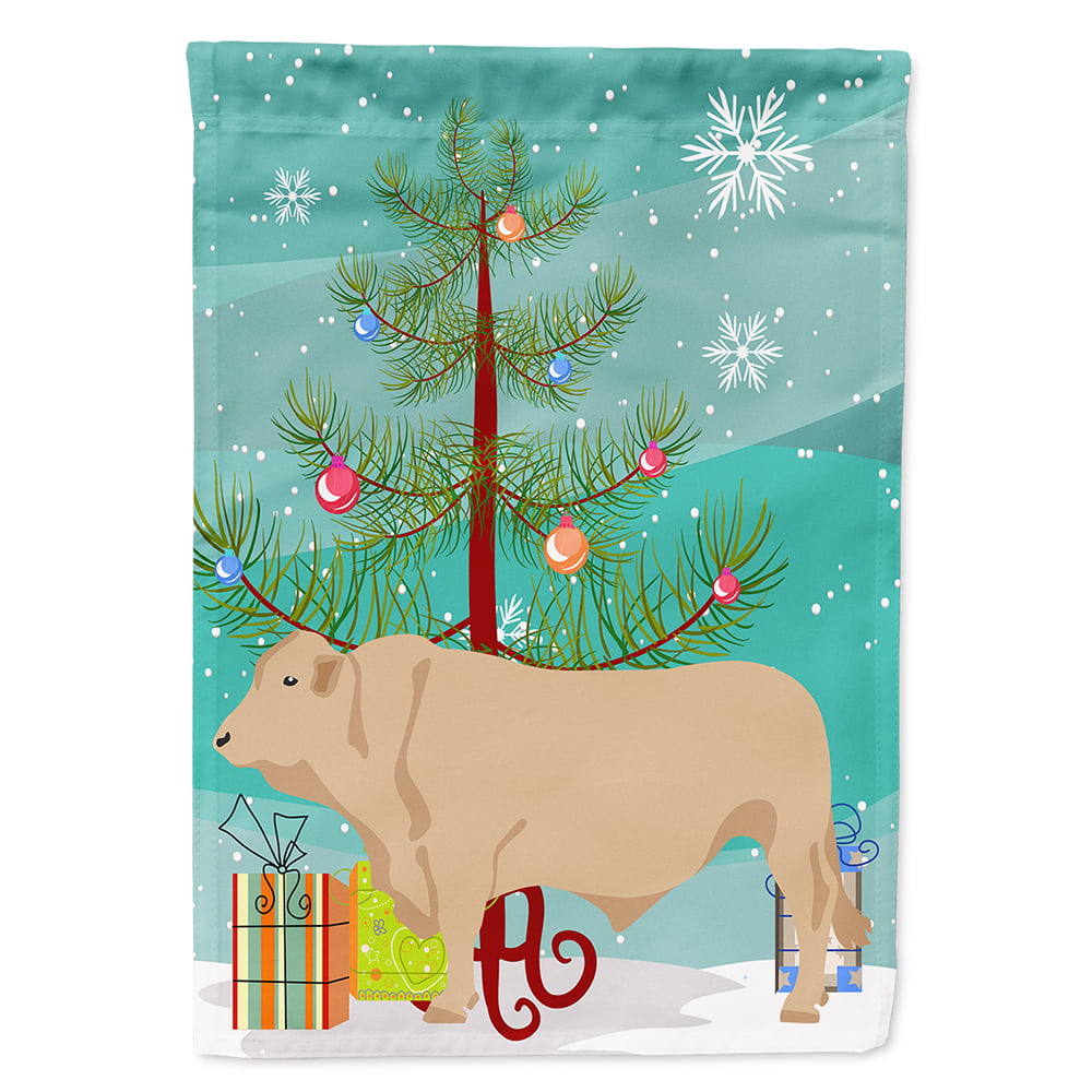 Charolais Cow Christmas Flag - Canvas House Size