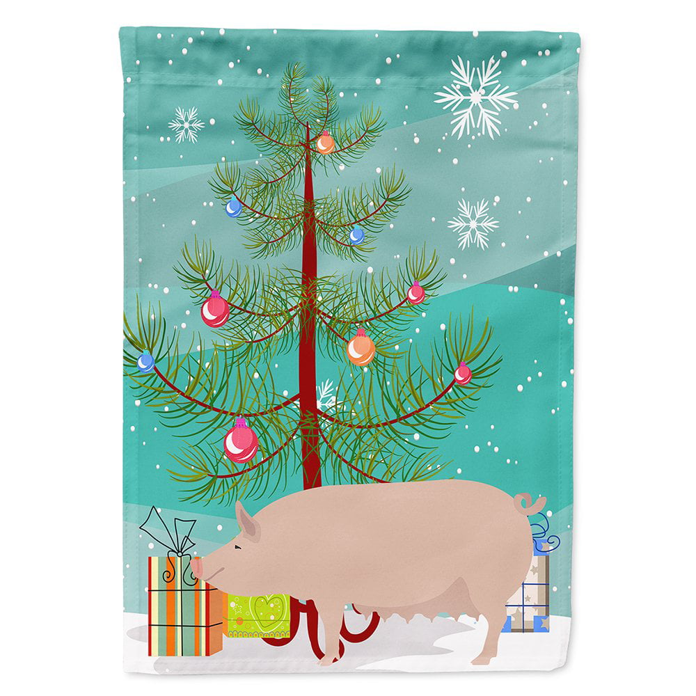 English Large White Pig Christmas Flag - Canvas House Size