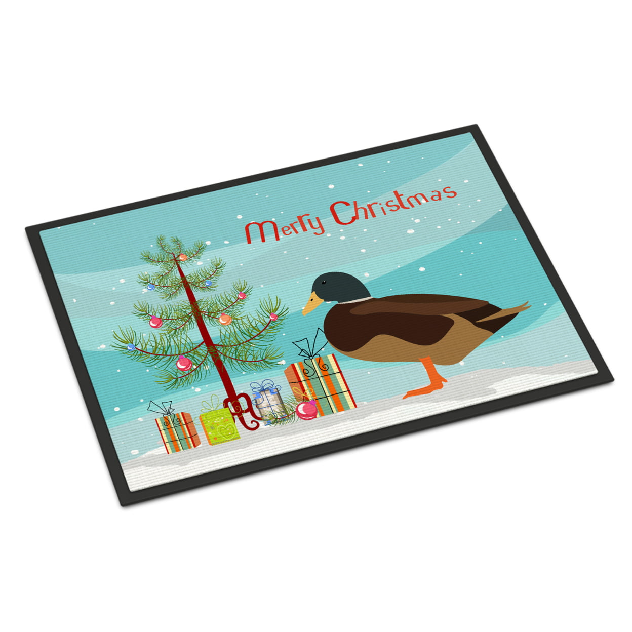 Silver Bantam Duck Christmas Indoor or Outdoor Mat 24 x 36 in.