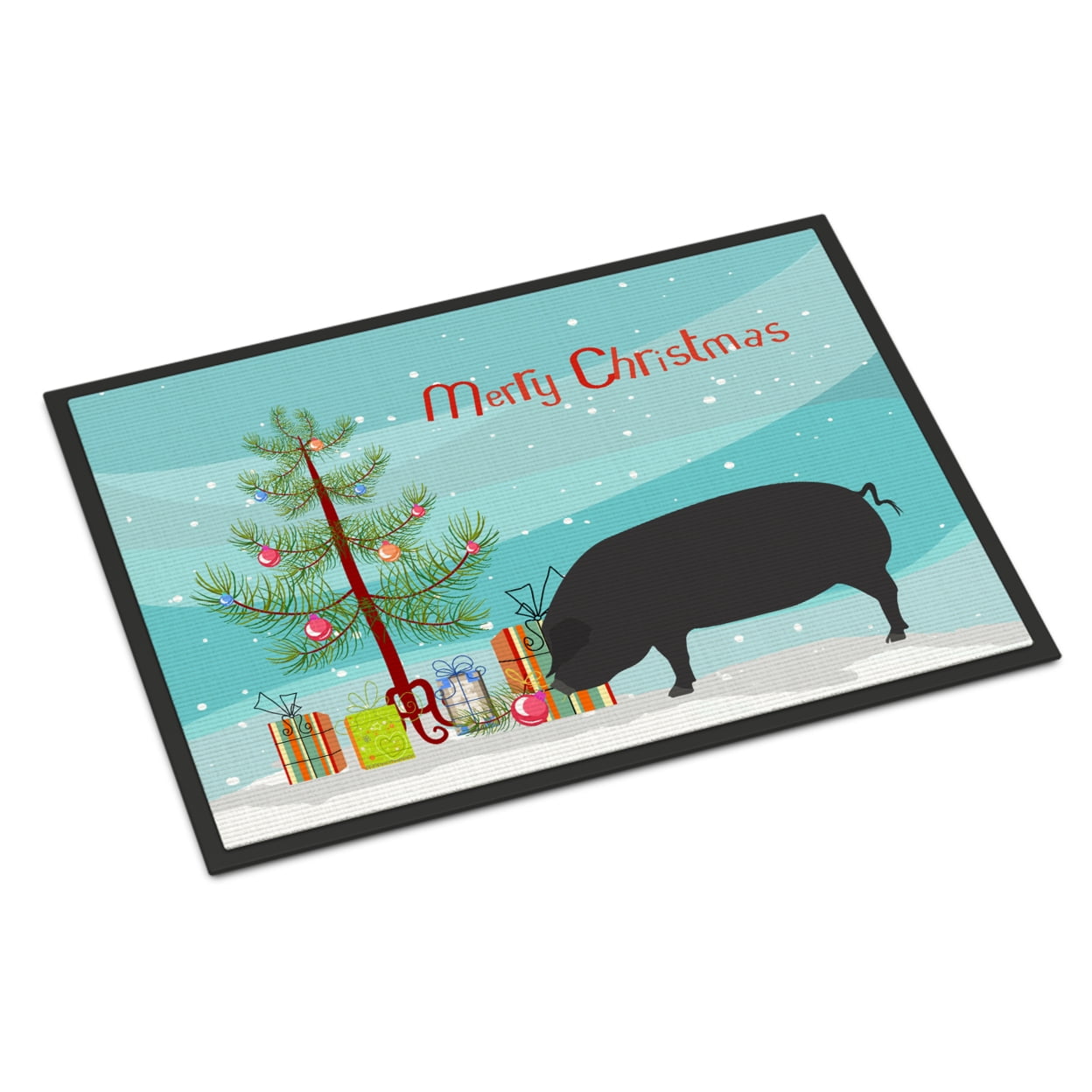 Devon Large Black Pig Christmas Indoor or Outdoor Mat - 24 x 36 in.
