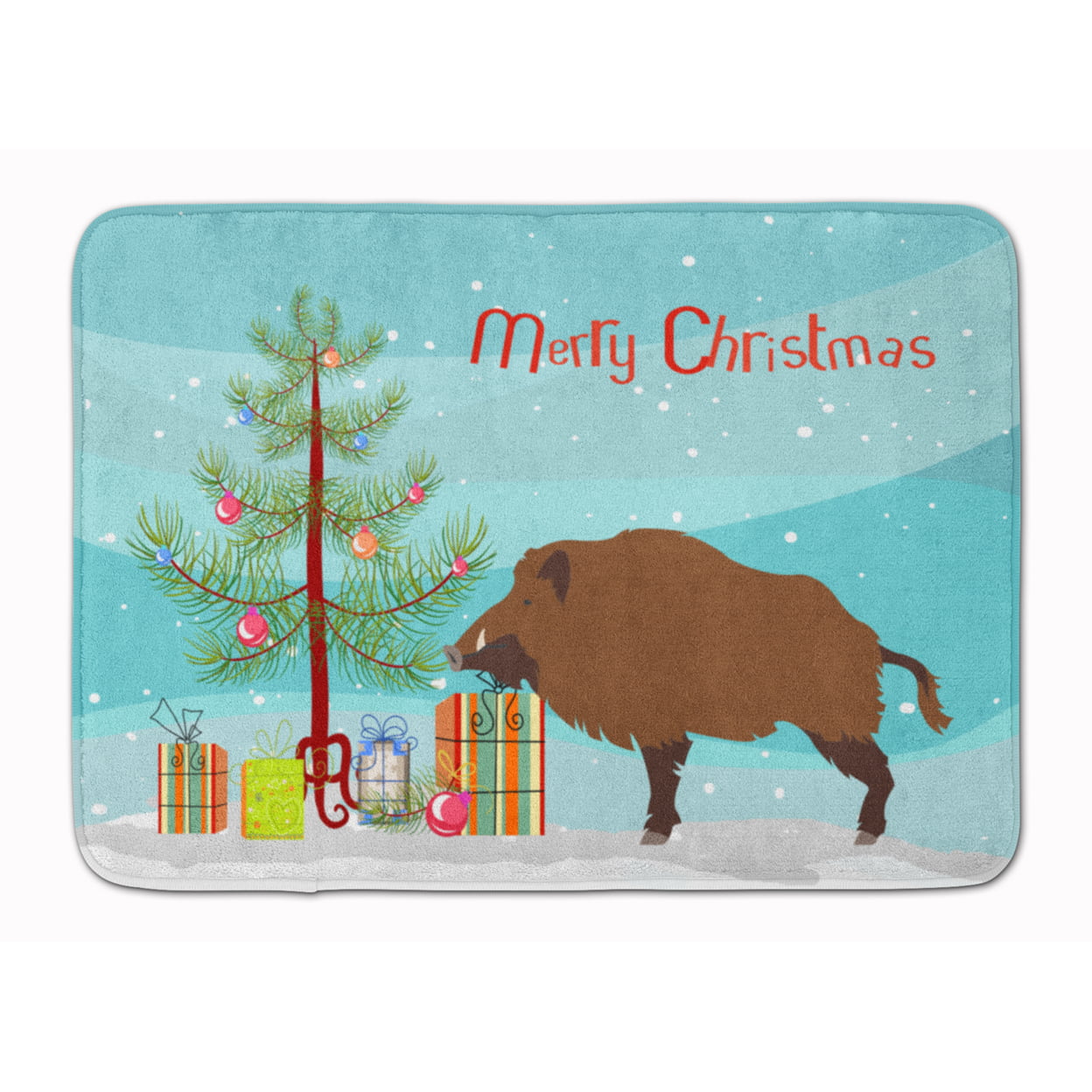 BB9303RUG Wild Boar Pig Christmas Machine Washable Memory Foam Mat