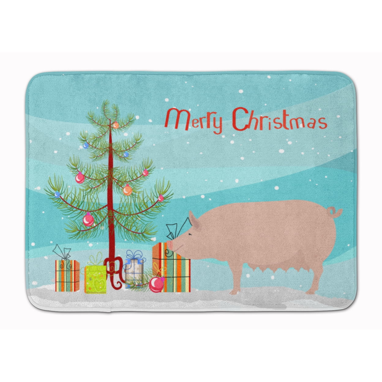 English Large White Pig Christmas Machine Washable Memory Foam Mat