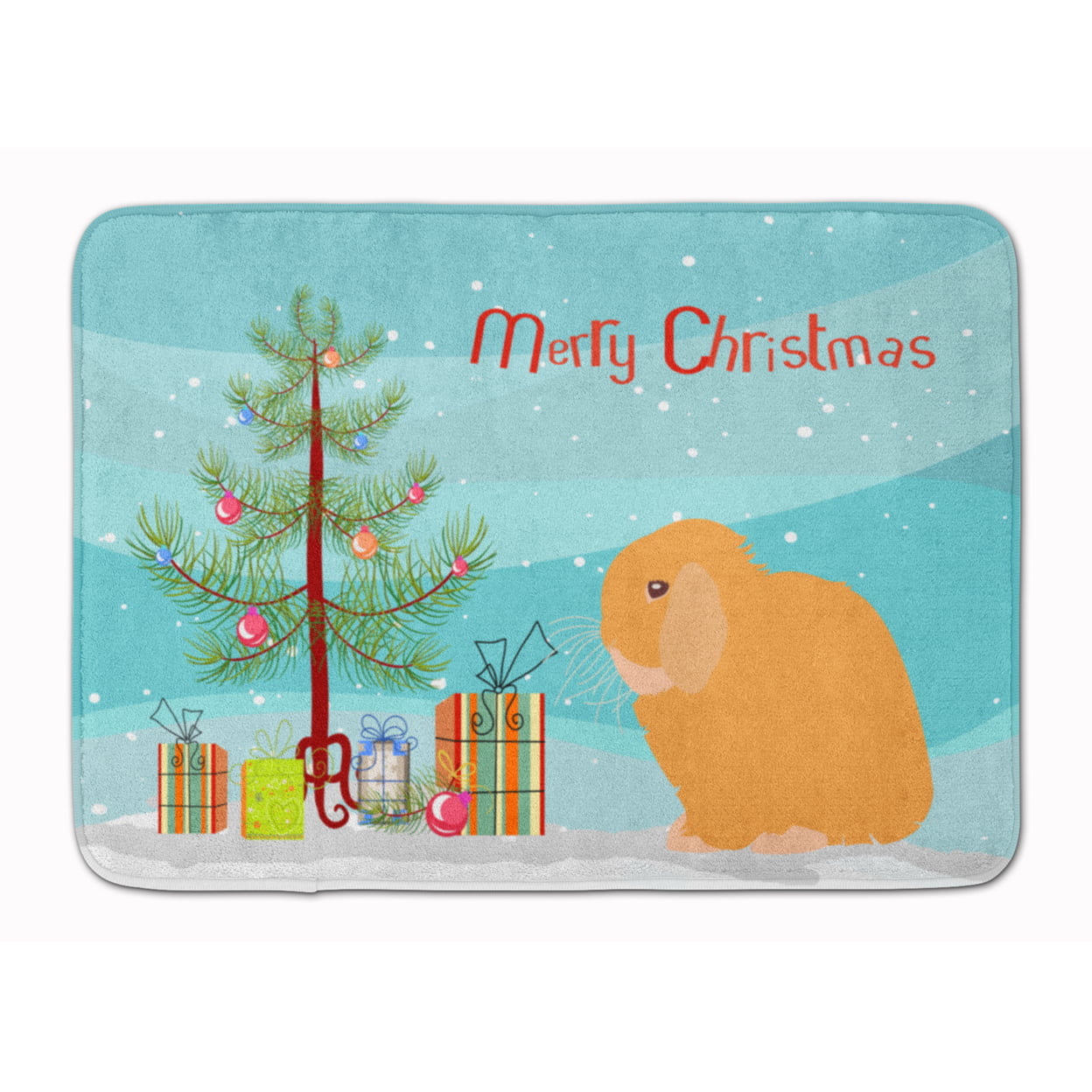 BB9335RUG Holland Lop Rabbit Christmas Machine Washable Memory Foam Mat
