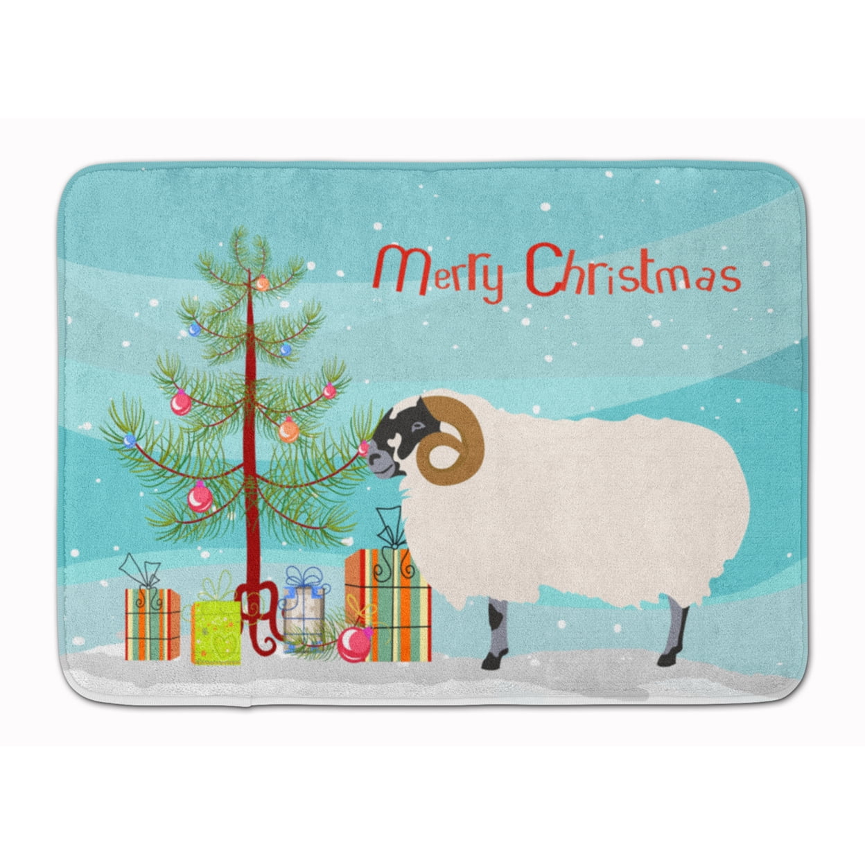 BB9340RUG Scottish Blackface Sheep Christmas Machine Washable Memory Foam Mat