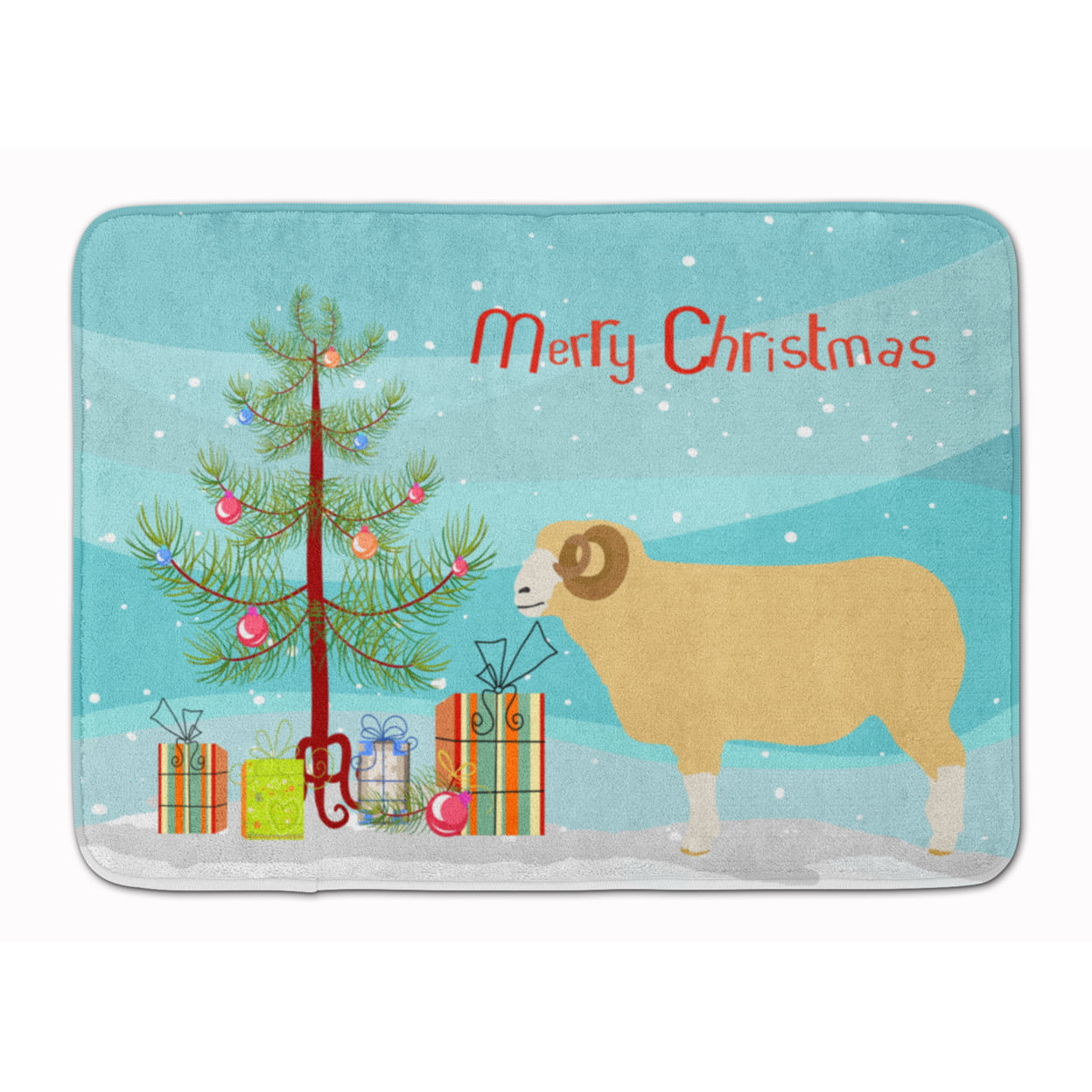BB9347RUG Horned Dorset Sheep Christmas Machine Washable Memory Foam Mat