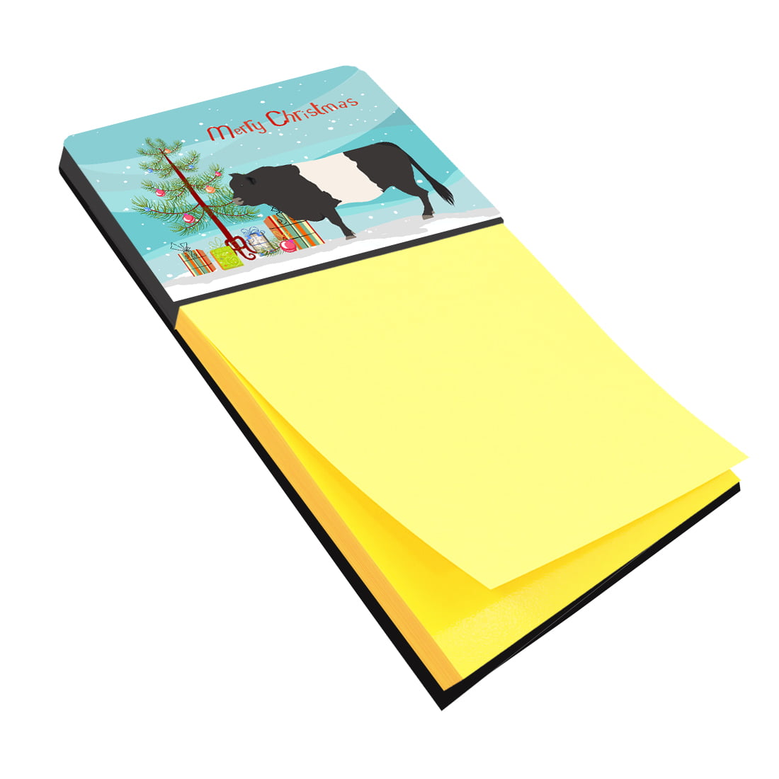 Belted Galloway Cow Christmas Sticky Note Holder - White Black - 3in. x 3in.
