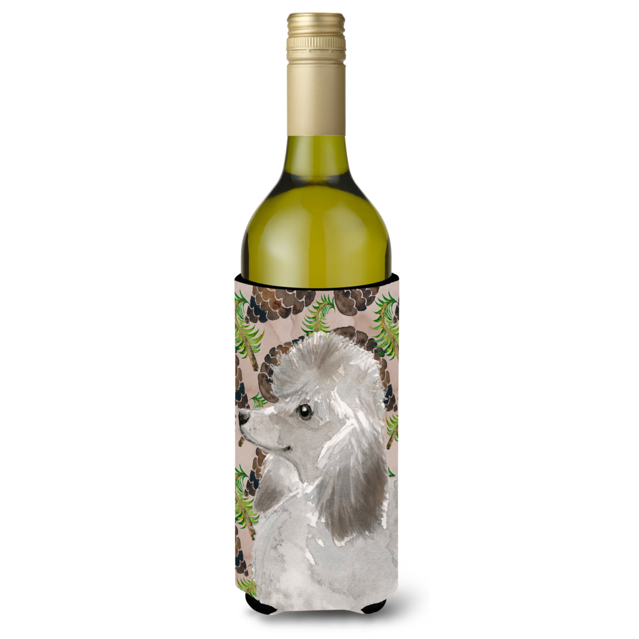 Grey Standard Poodle Pine Cones Wine Bottle Beverge Insulator Hugger