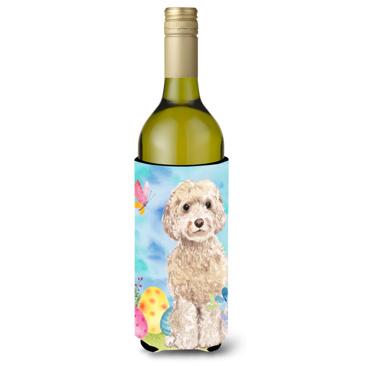 BB9620LITERK Champagne Cockapoo Easter Wine Bottle Beverge Insulator Hugger