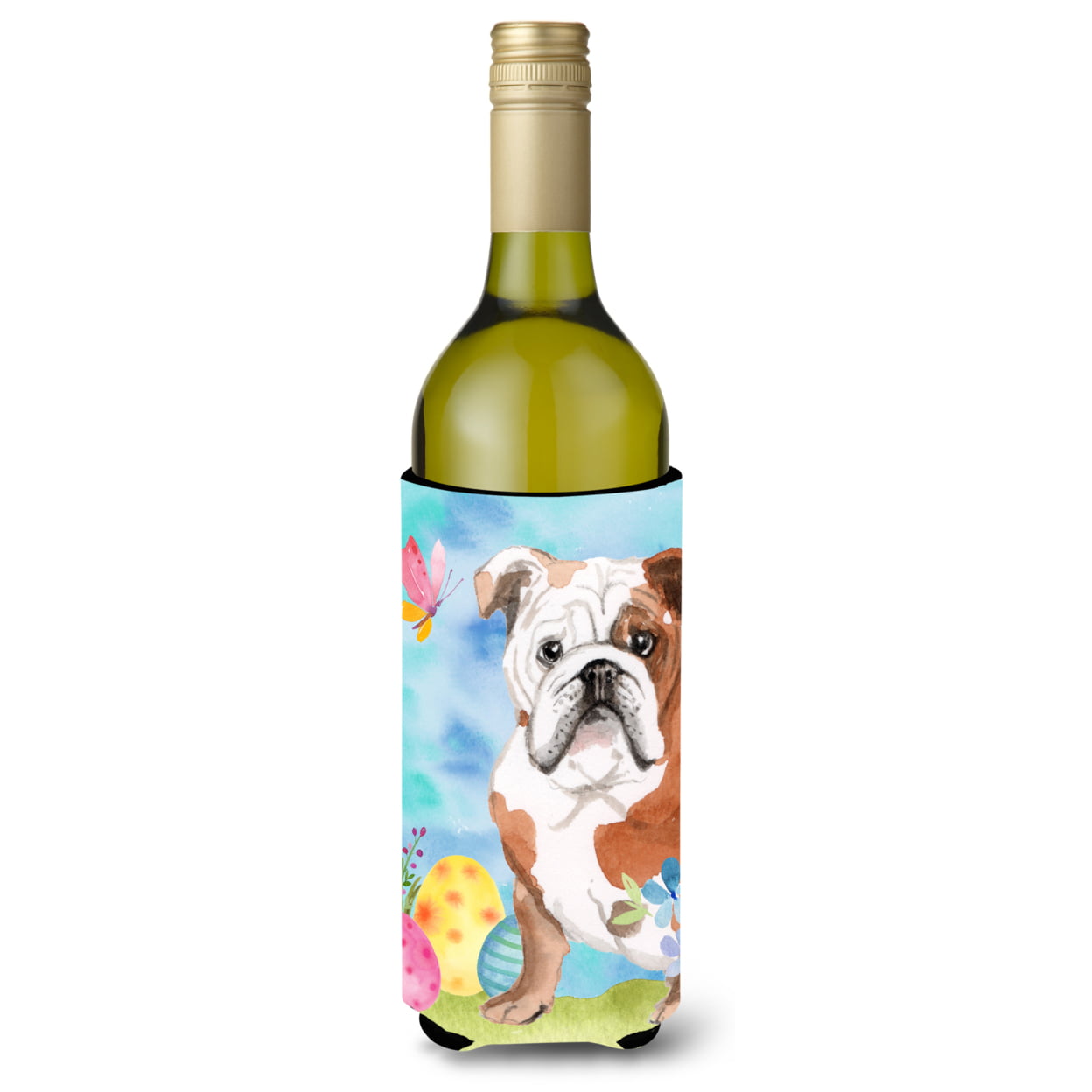 English Bulldog Easter Wine Bottle Beverge Insulator Hugger