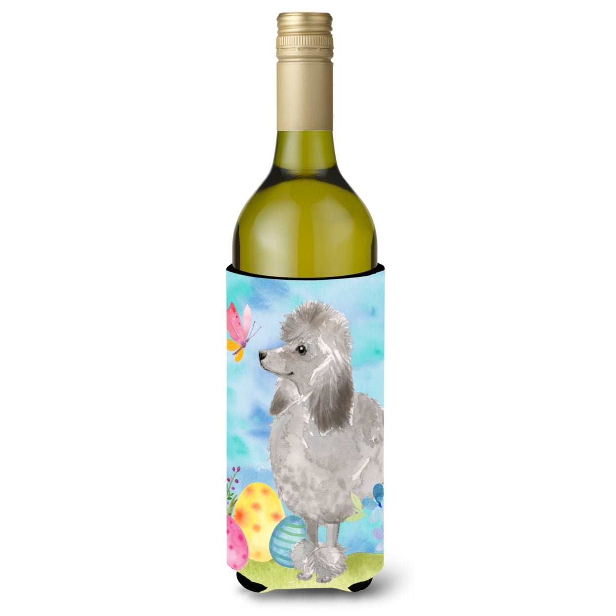 Picture of Carolines Treasures BB9629LITERK Grey Standard Poodle Easter Wine Bottle Beverge Insulator Hugger