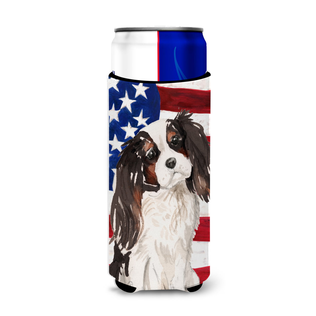 Picture of Carolines Treasures BB9367MUK Tricolor Cavalier Spaniel Patriotic Michelob Ultra Hugger for Slim Cans
