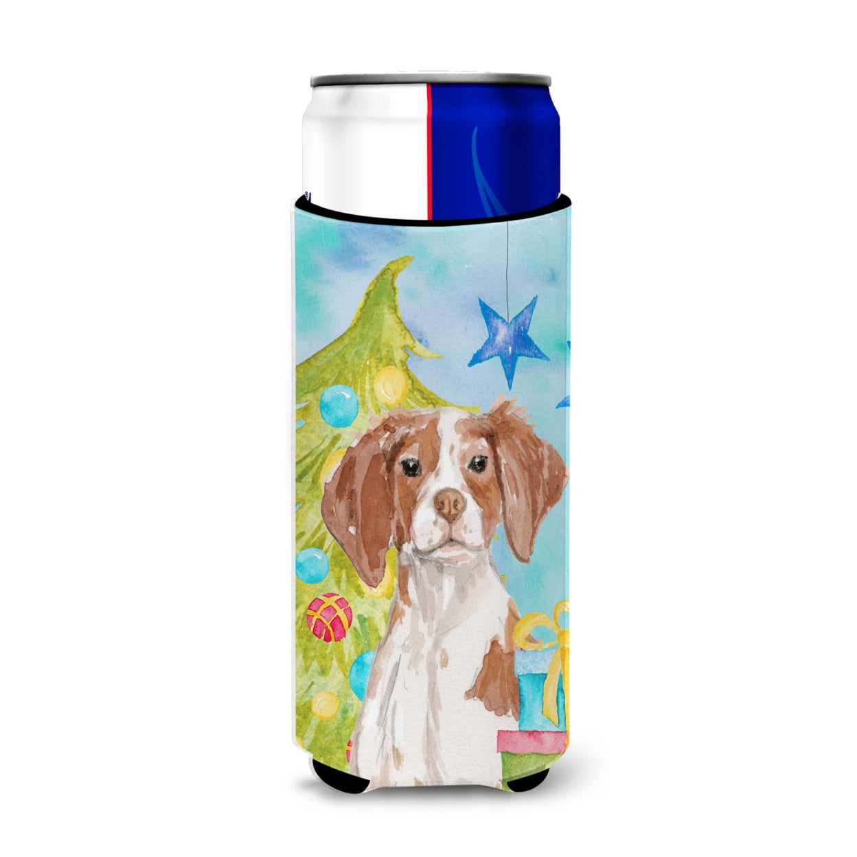Brittany Spaniel Christmas Michelob Ultra Hugger for Slim Cans