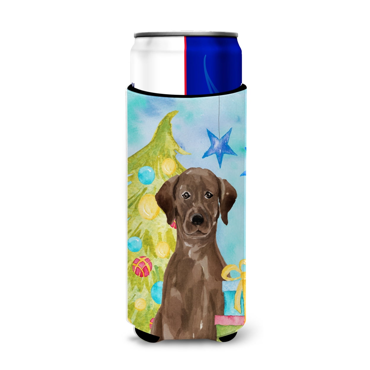 Picture of Carolines Treasures BB9400MUK Chocolate Labrador Christmas Michelob Ultra Hugger for Slim Cans