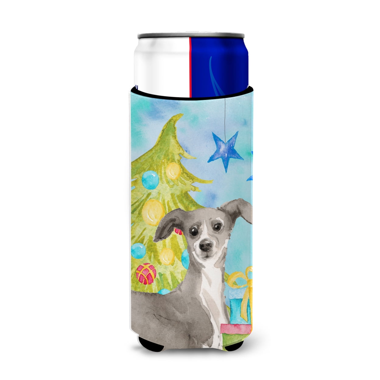Italian Greyhound Christmas Michelob Ultra Hugger for Slim Cans