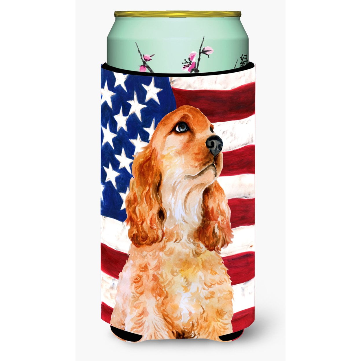 Cocker Spaniel Patriotic Tall Boy Beverage Insulator Hugger