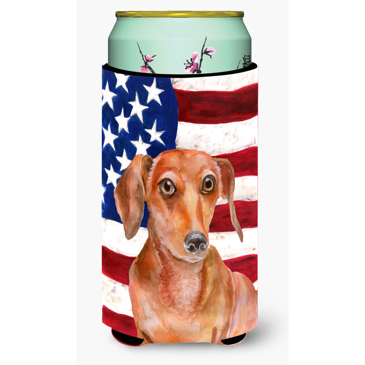Red Dachshund Patriotic Tall Boy Beverage Insulator Hugger