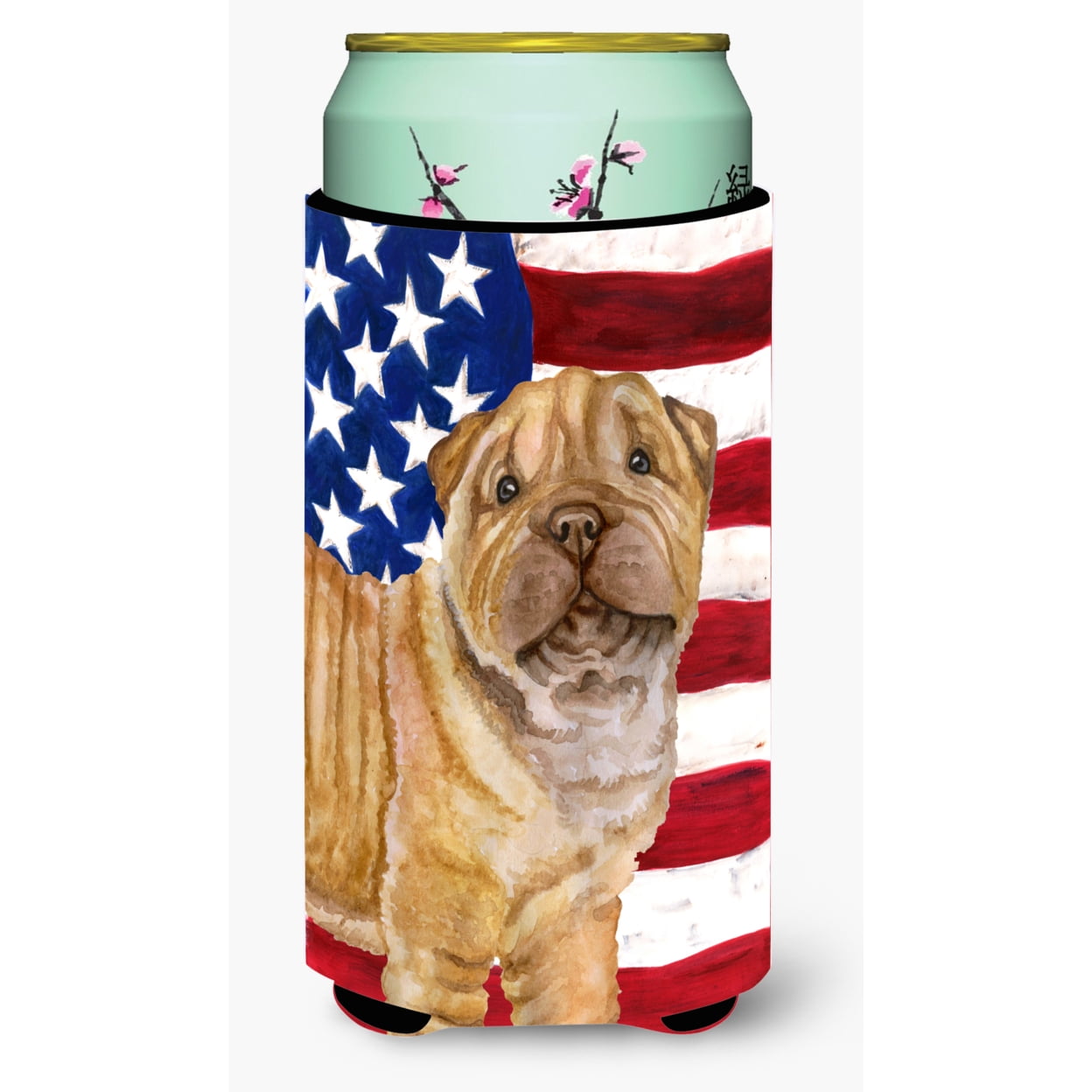 Shar Pei Puppy Patriotic Tall Boy Beverage Insulator Hugger