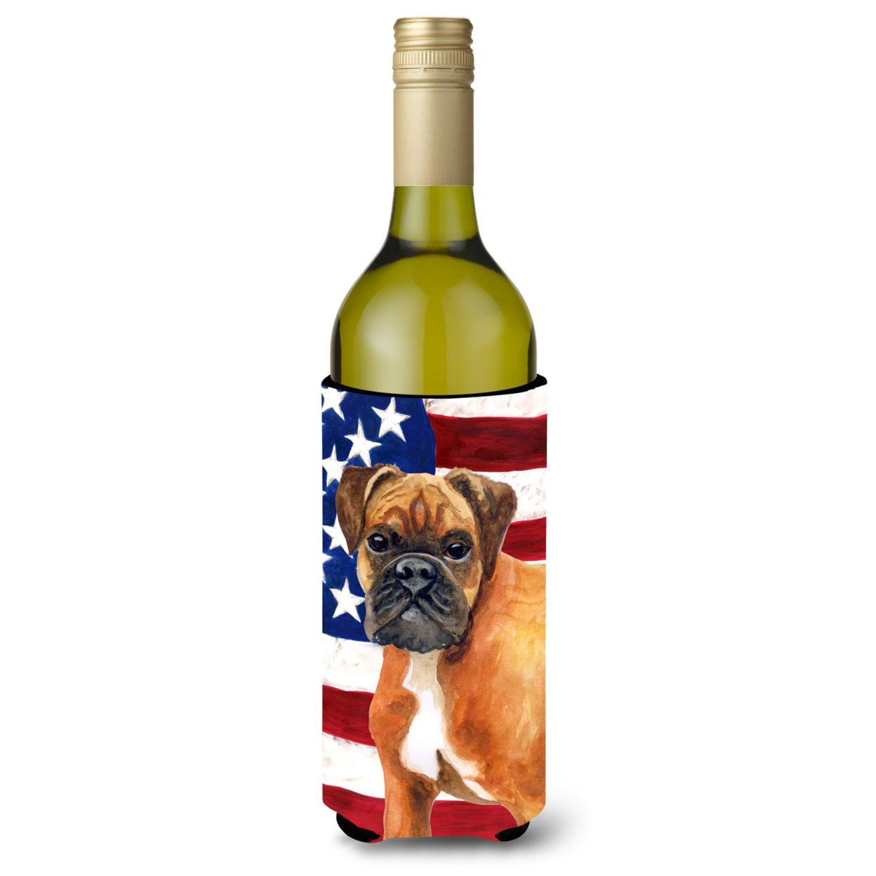 Picture of Carolines Treasures BB9640LITERK German Boxer Patriotic Wine Bottle Beverge Insulator Hugger