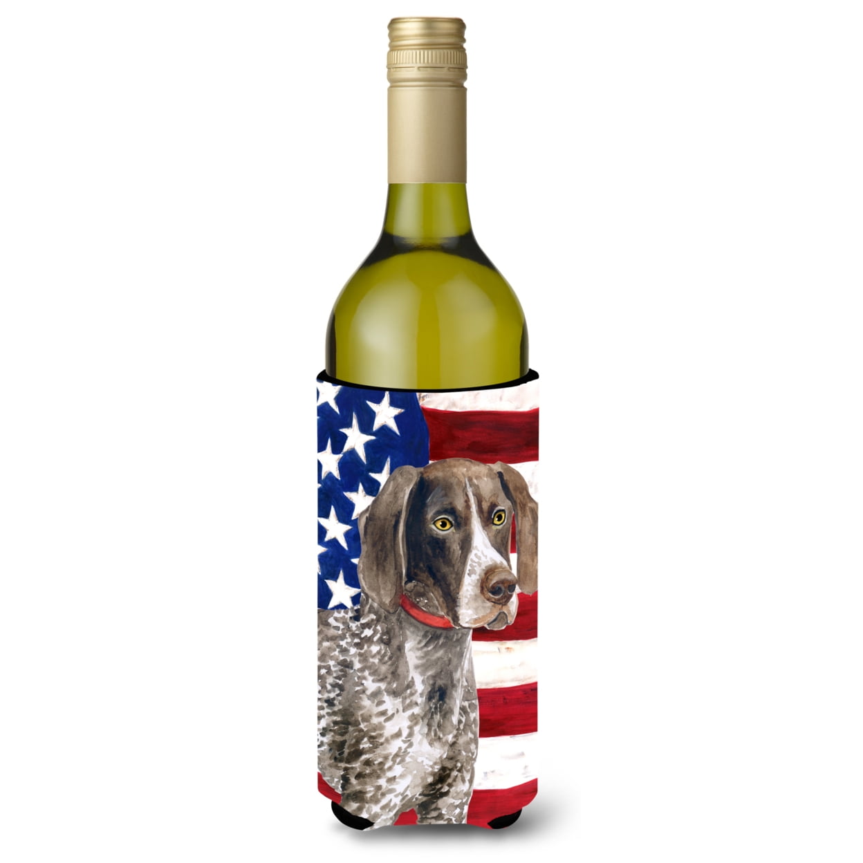 Picture of Carolines Treasures BB9641LITERK German Shorthaired Pointer Patriotic Wine Bottle Beverge Insulator Hugger