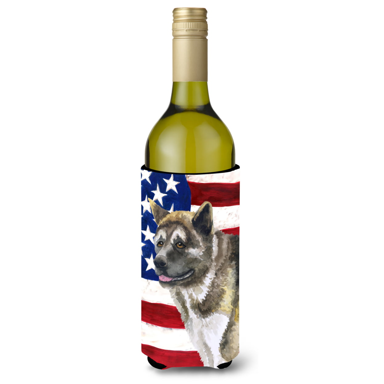 Picture of Carolines Treasures BB9669LITERK American Akita Patriotic Wine Bottle Beverge Insulator Hugger
