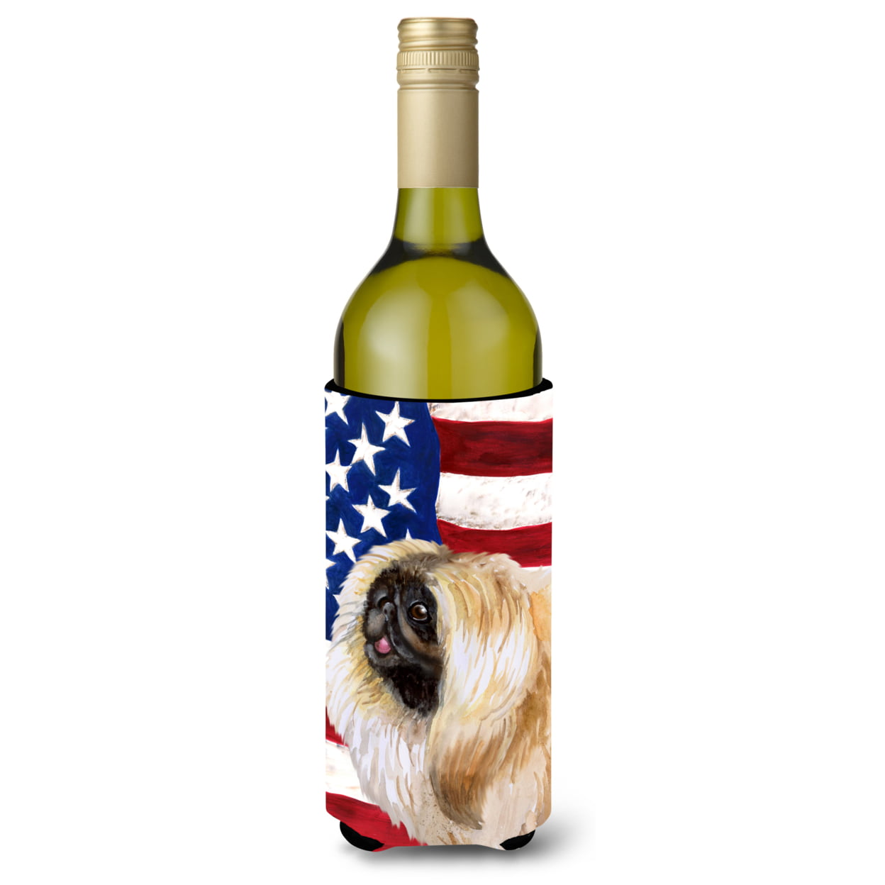 Pekingese Patriotic Wine Bottle Beverge Insulator Hugger