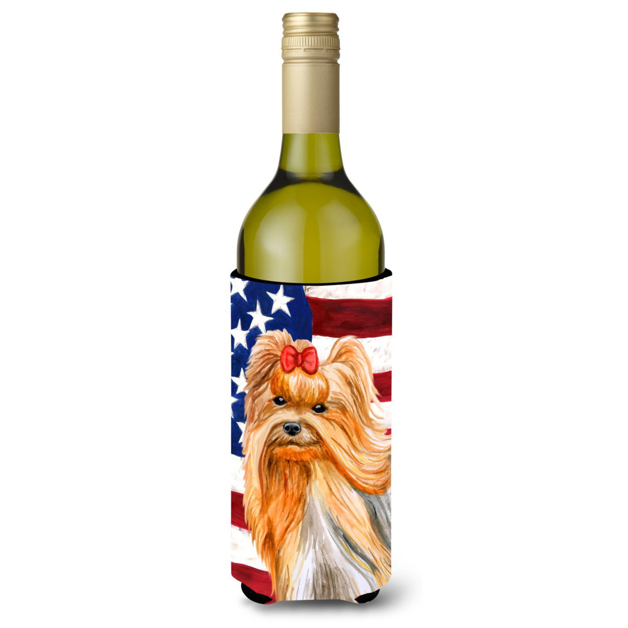 Picture of Carolines Treasures BB9685LITERK Yorkshire Terrier Patriotic Wine Bottle Beverge Insulator Hugger
