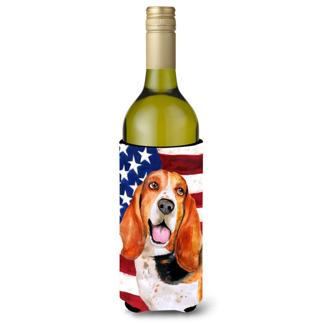 Basset Hound Patriotic Wine Bottle Beverge Insulator Hugger